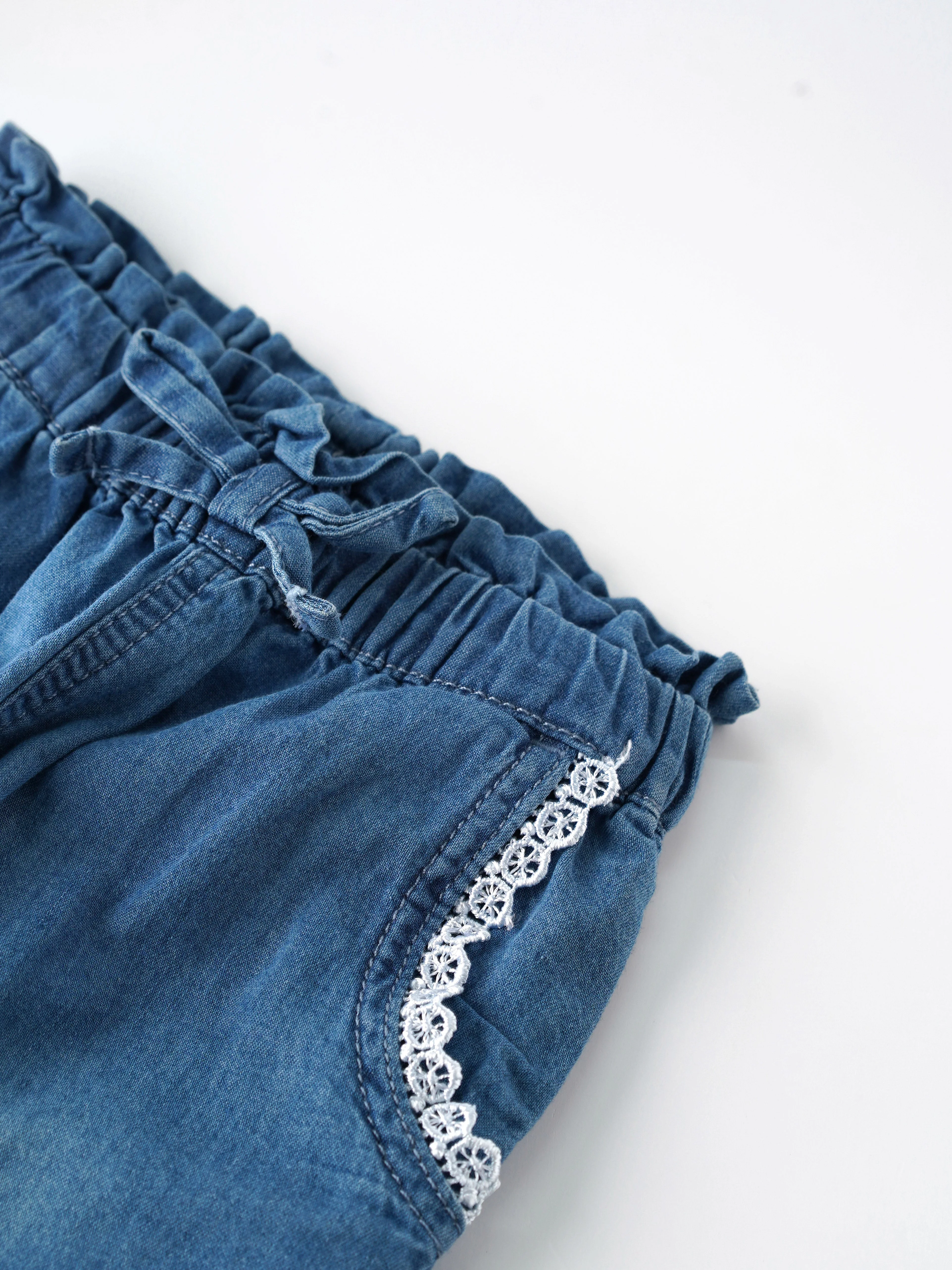 Stylish & Trendy Denim Pants With Lace Styling for Girls - Image 4