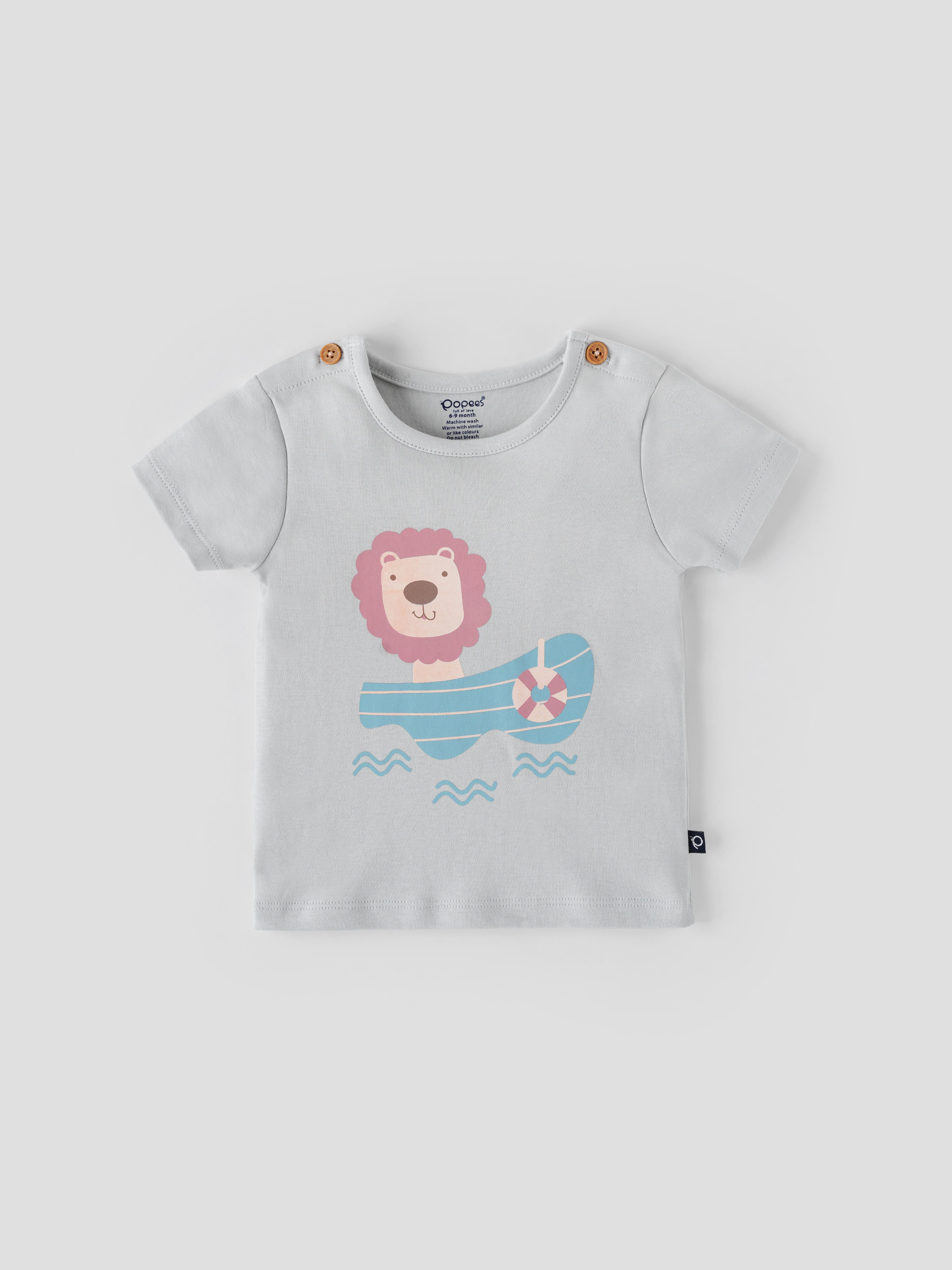 Popees Half-Sleeve Shoulder Open Tshirt for Baby Boys (0-9 Months) Made of Cotton Rich Fabric
