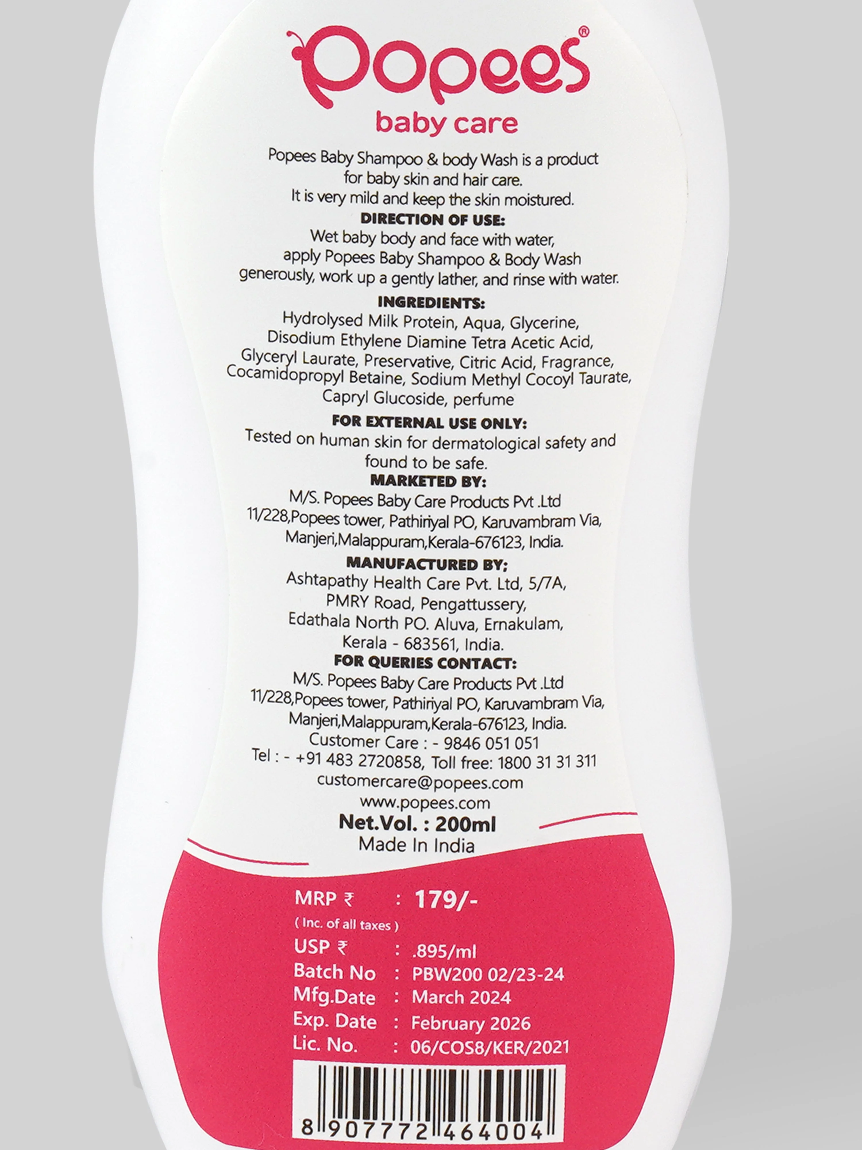 Popees Dermatologically Tested Baby Body Wash & Shampoo with pH 5.5 Prevents Dryness & Irritations - Image 3