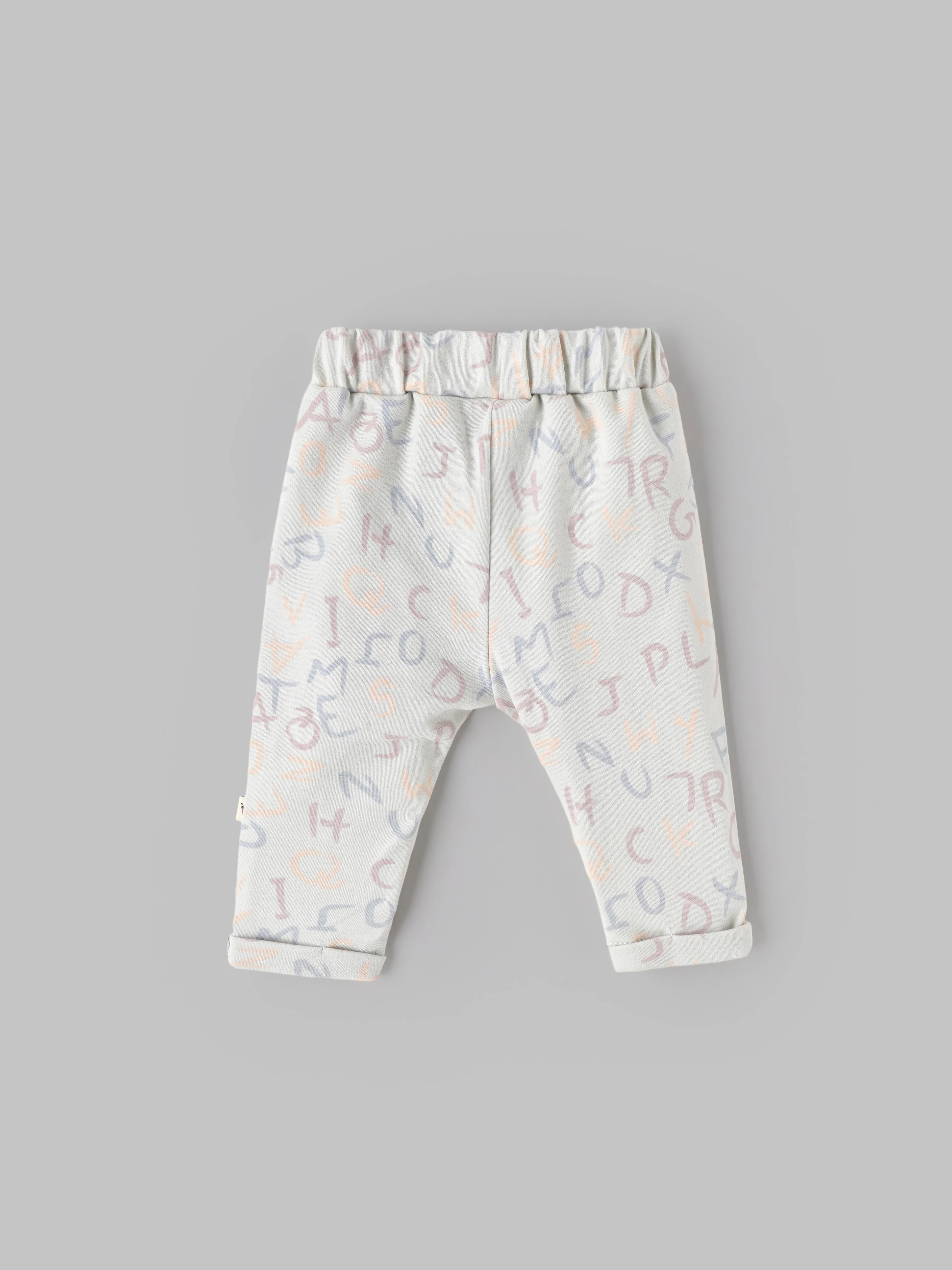 Popees Baby Boys Printed Cotton Pants | White with Pastel Alphabet Print Casual Bottom Wear | NB-9 Months - Image 2