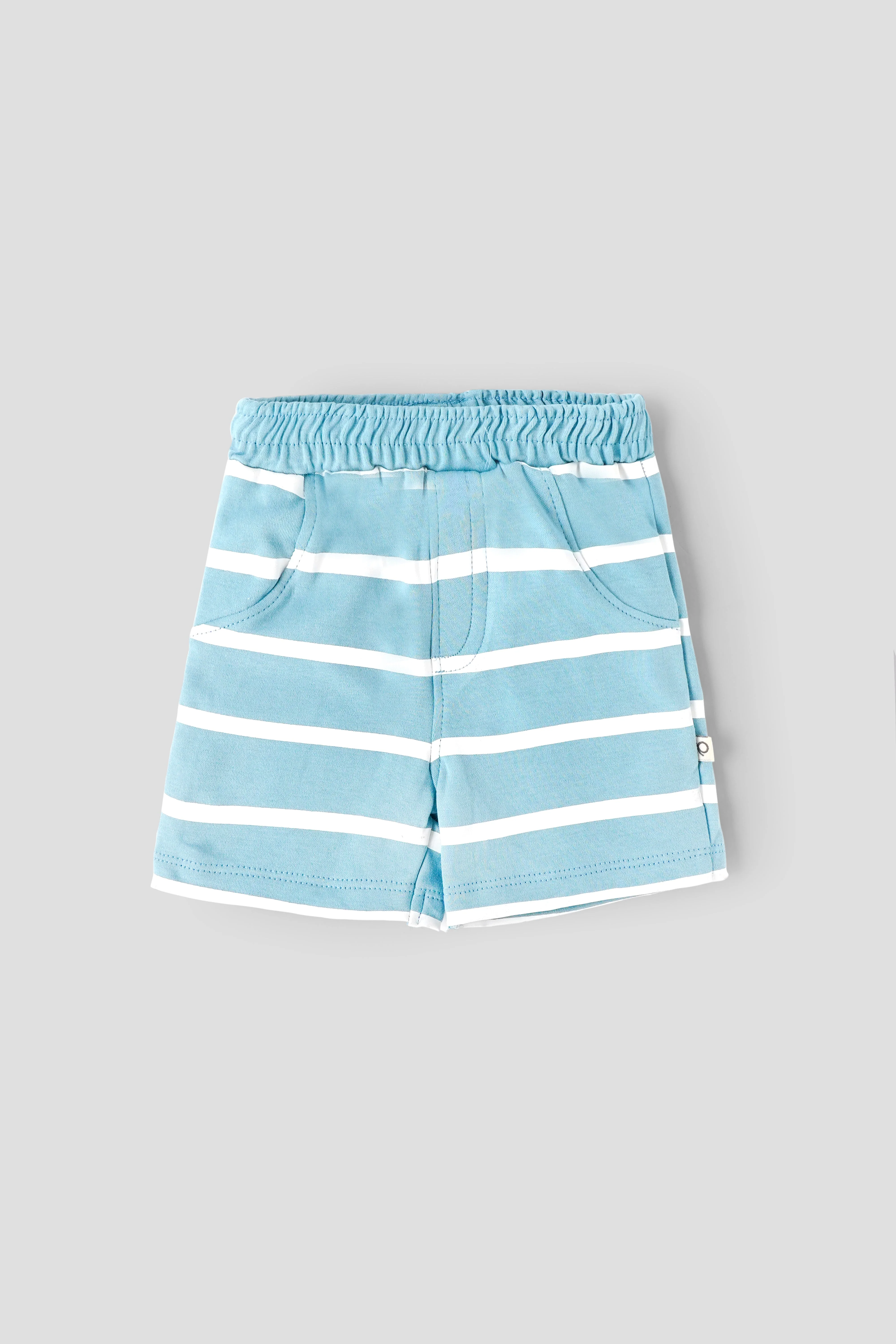 Popees Baby Boys Blue & White Striped Cotton Shorts with Elastic Waist |Soft Breathable Summer Wear| Newborn to 9 Months - Image 2