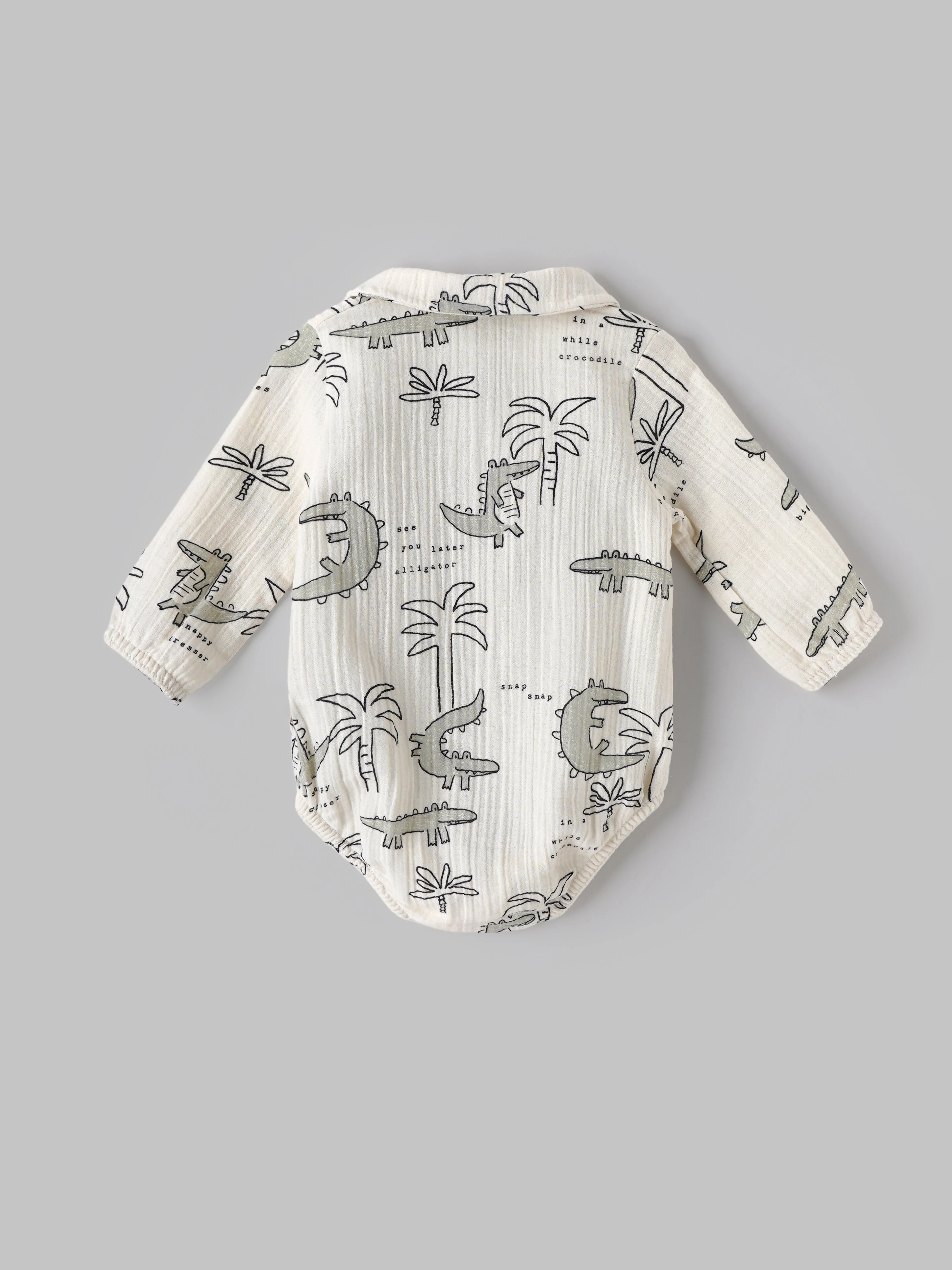 Popees Baby Boys Cotton Bodysuit with Crocodile Print| Off-White| Newborn-9 Months - Image 3