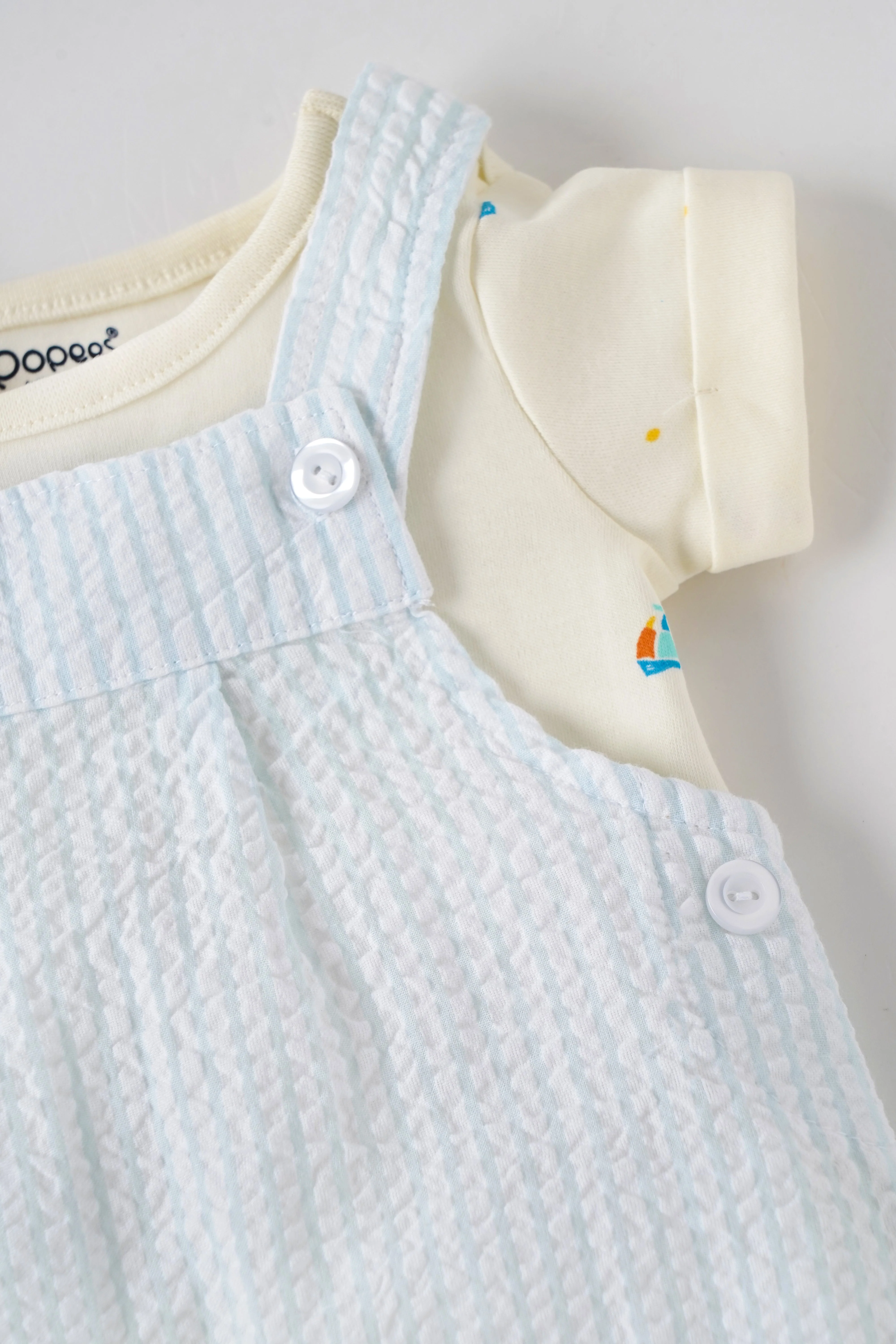 Popees Baby Boys Cotton Dungaree Romper Set with T-Shirt| Newborn–9M, Summer Outfit - Image 4