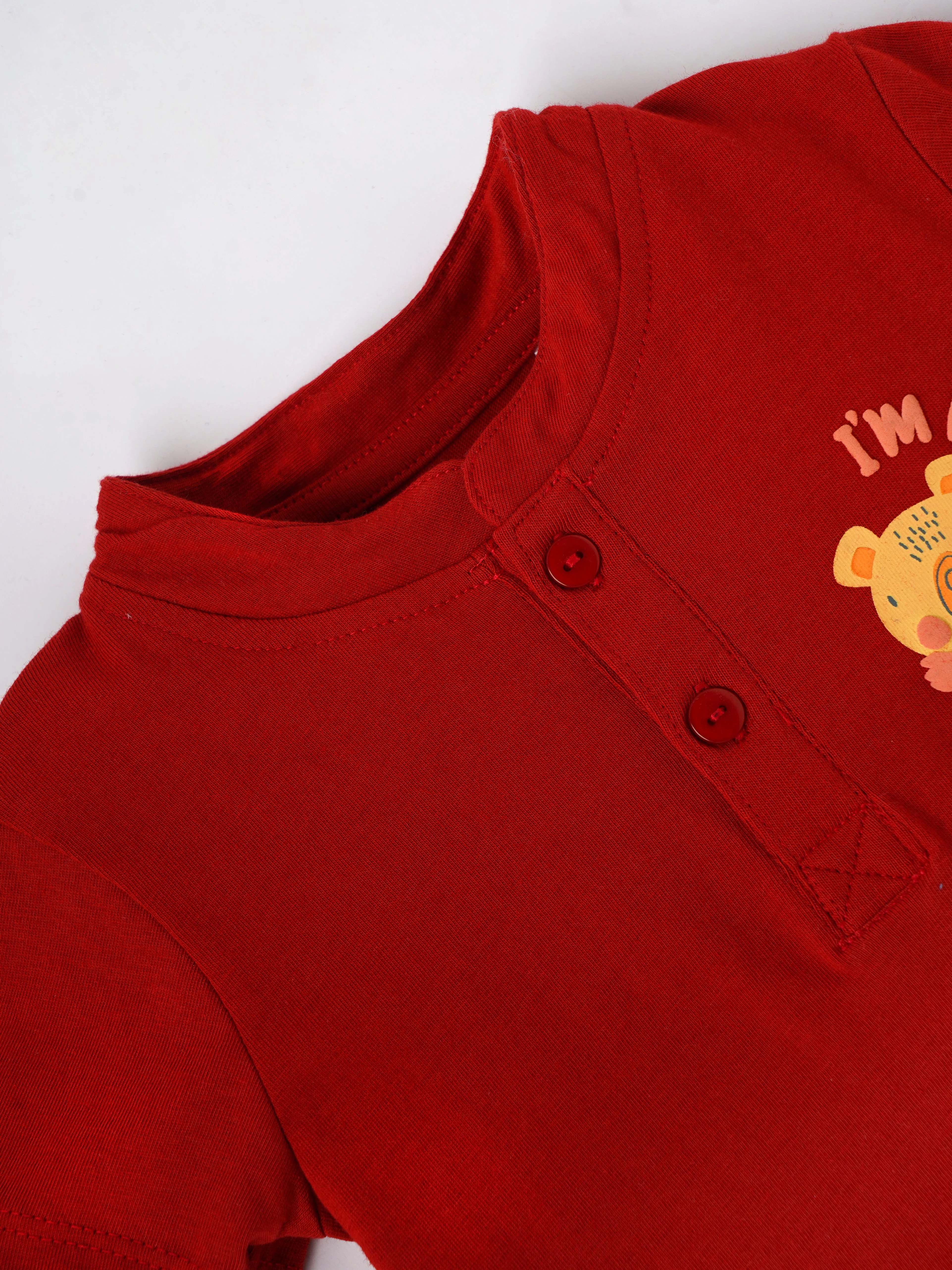Popees Baby Boys Cotton Henley T-Shirt| Red| 3-24 Months - Image 5