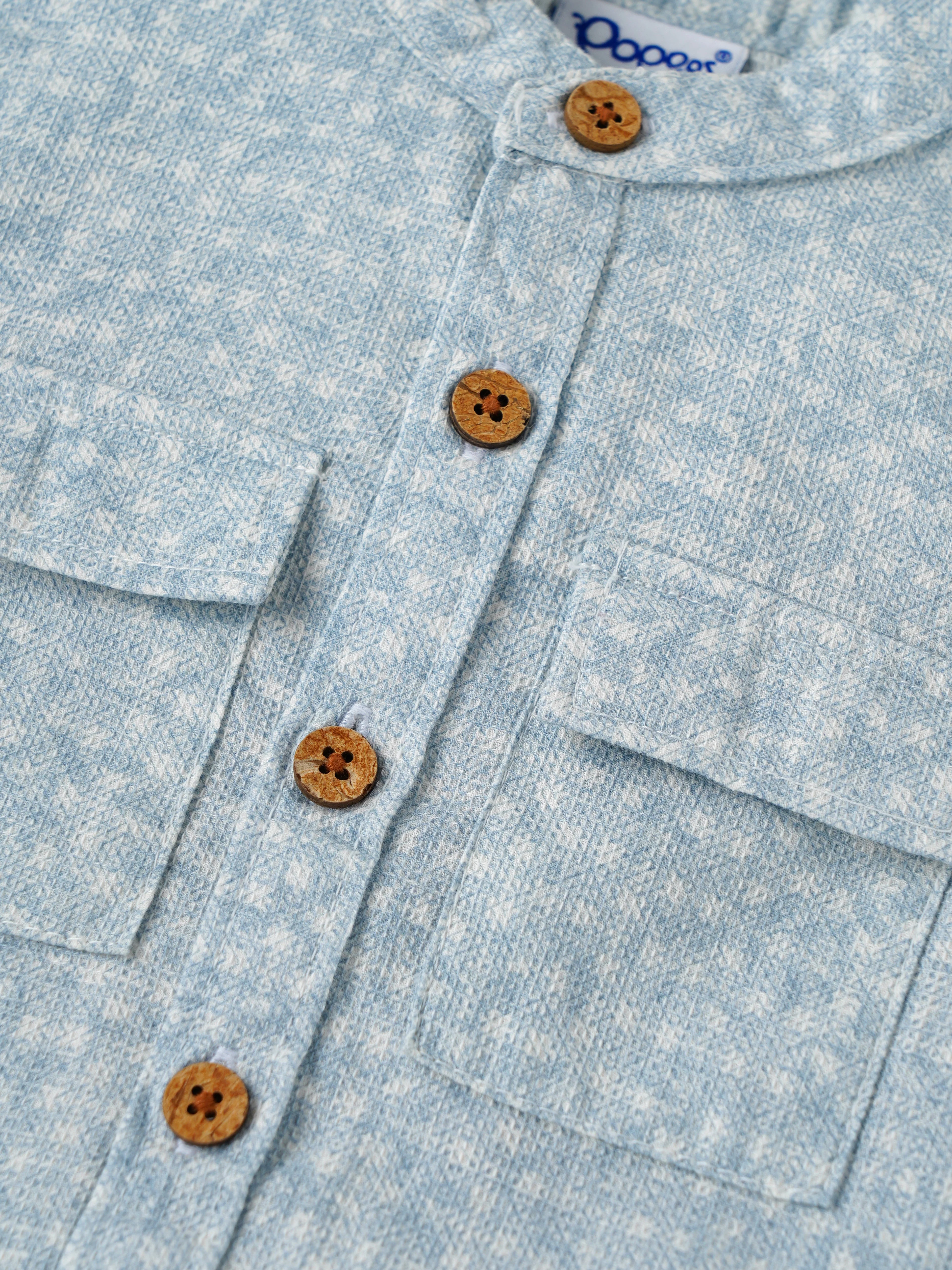 Popees Baby Boys Short Sleeves Cotton Shirt & Shorts Set| Blue| 3-24 Months - Image 3