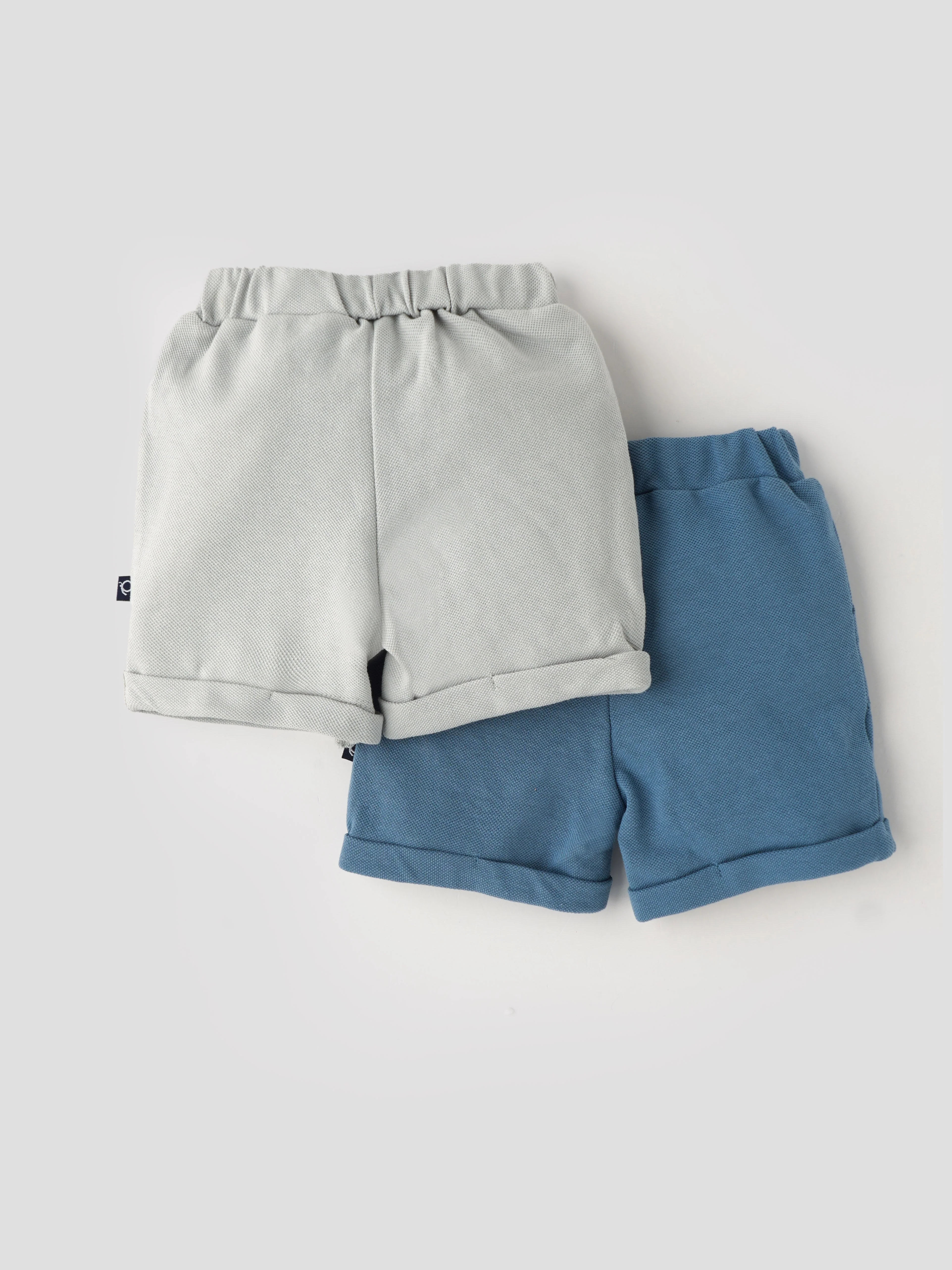Popees Baby Boys Cotton Shorts| Blue / Light Grey| 0-9 Months - Image 2