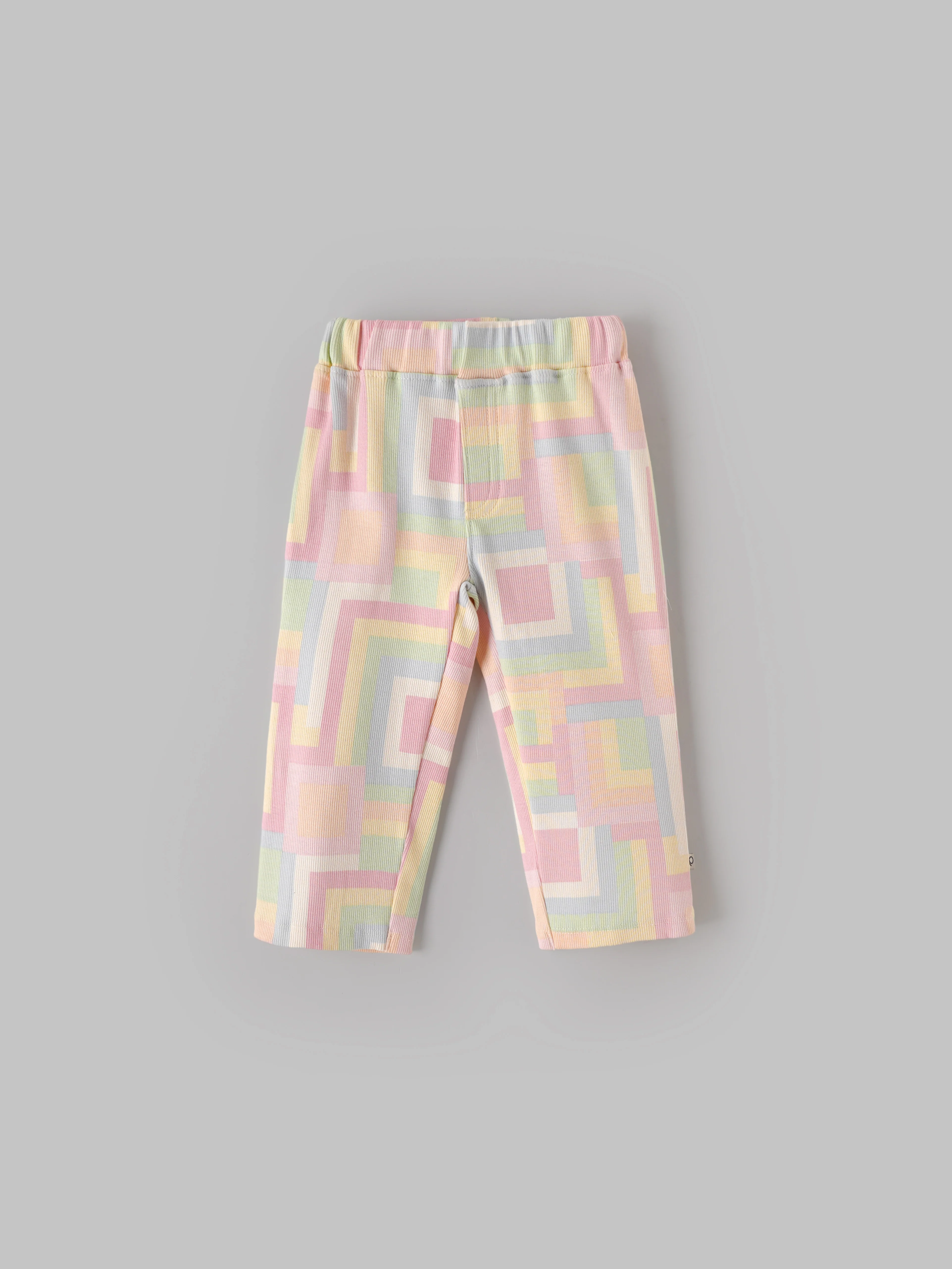 Popees Baby Girls Cotton Pants Pack of 2 | Solid & Pastel Geometric Print Elastic Waist (Size 3-36 M) - Image 3
