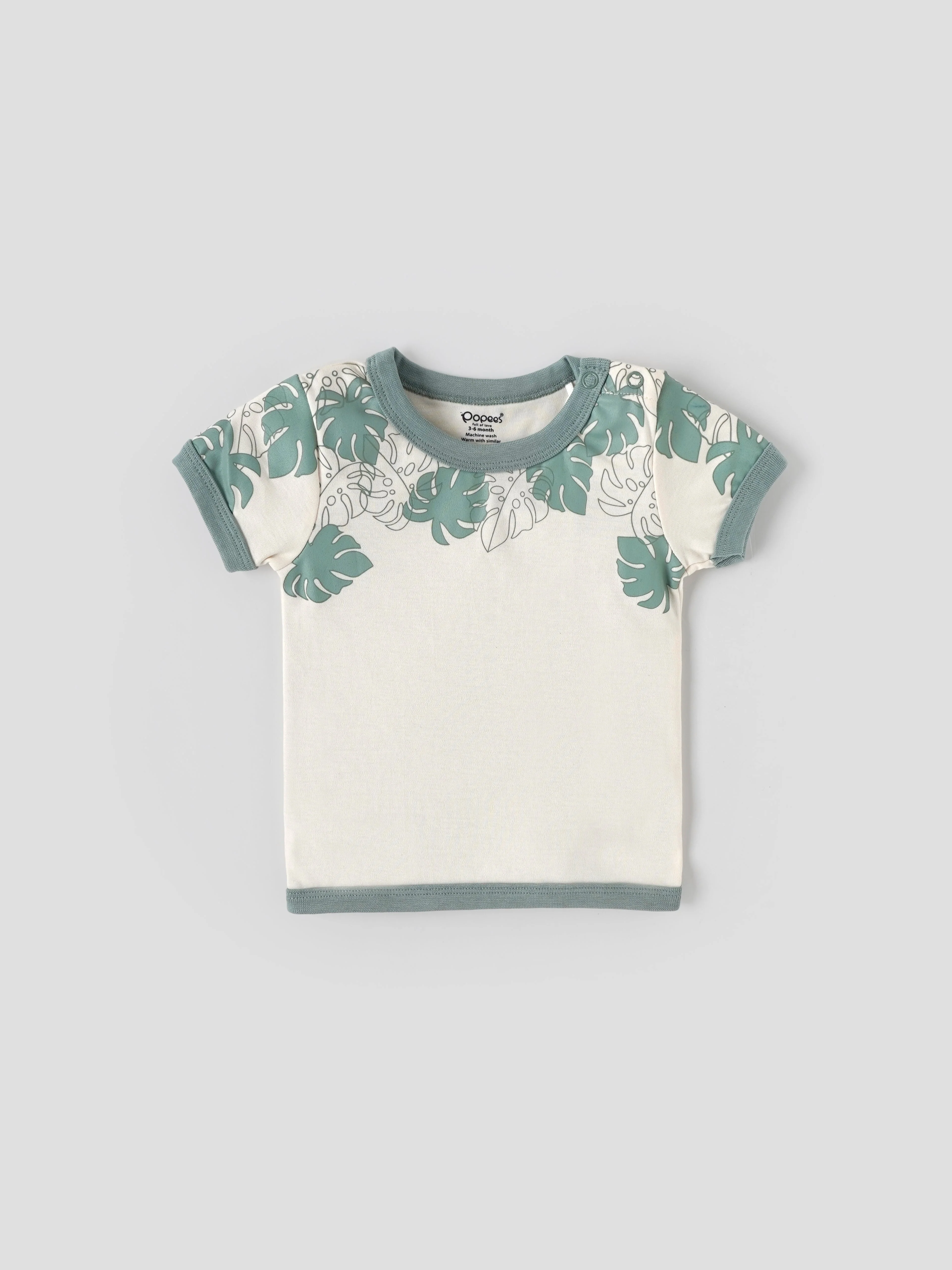 Popees Baby Boys Cotton T-Shirt & Shorts Set Leaf Print| 3–36 Months - Image 2
