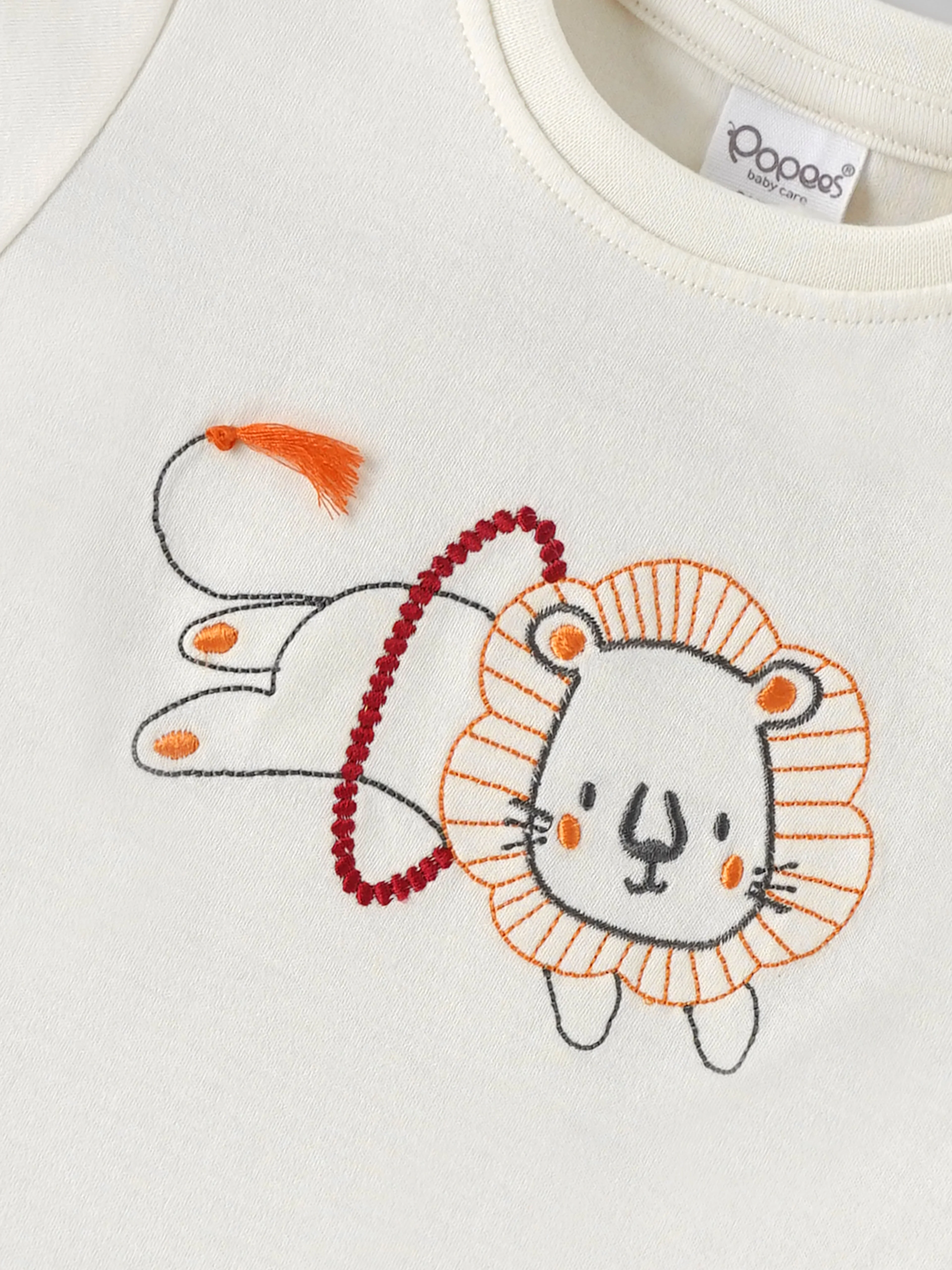 Popees Baby Boys Cotton T-Shirt with Lion Embroidery & Snap Button| 3-36 Months - Image 3