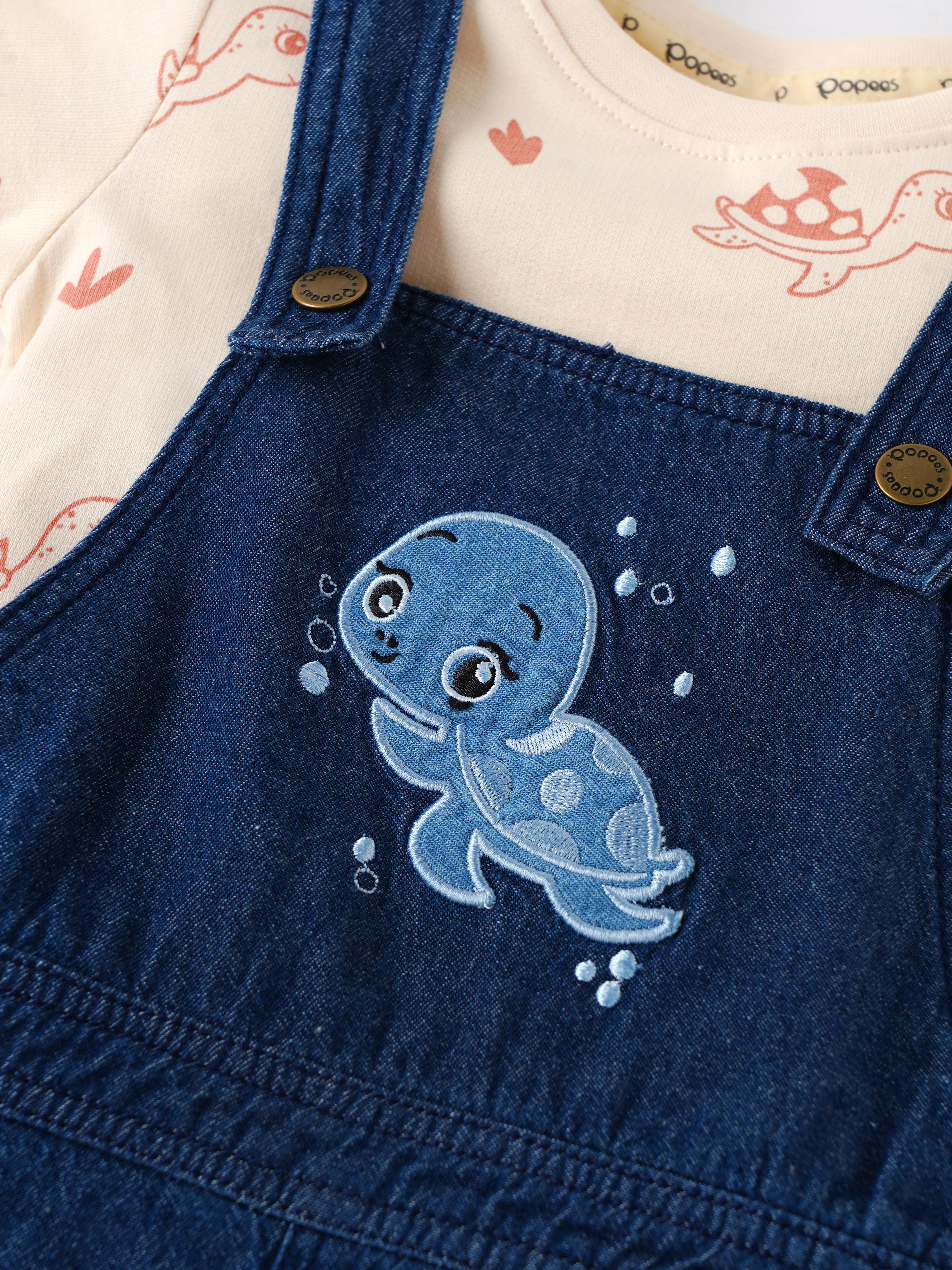 Popees Baby Boys Denim Dungaree Set with T-Shirt| Blue| 3-36 Months - Image 3