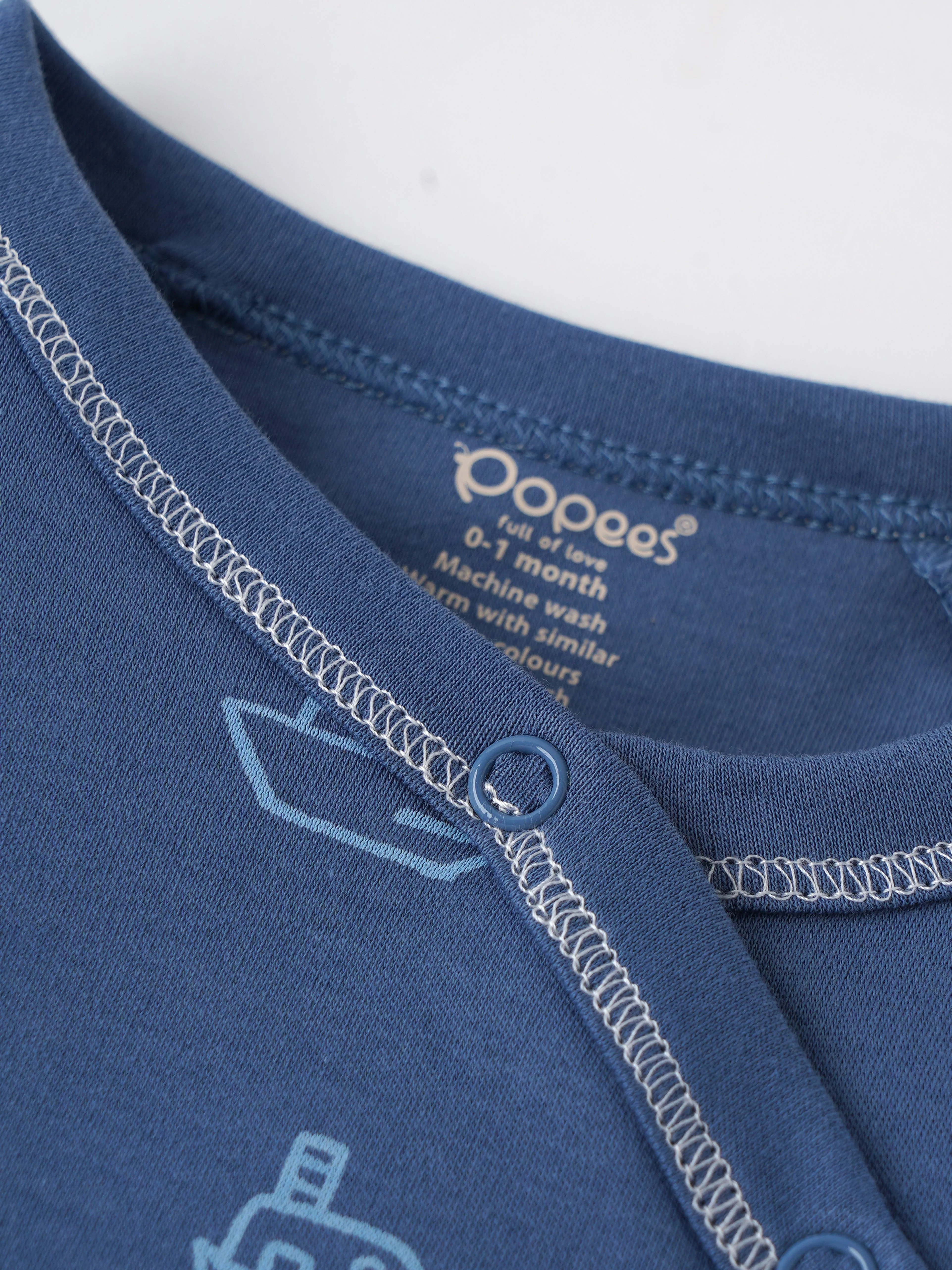 Popees Baby Boys Full Sleeve Sleepsuit| Navy Blue| Tiny Baby, Newborn -6 Months - Image 3