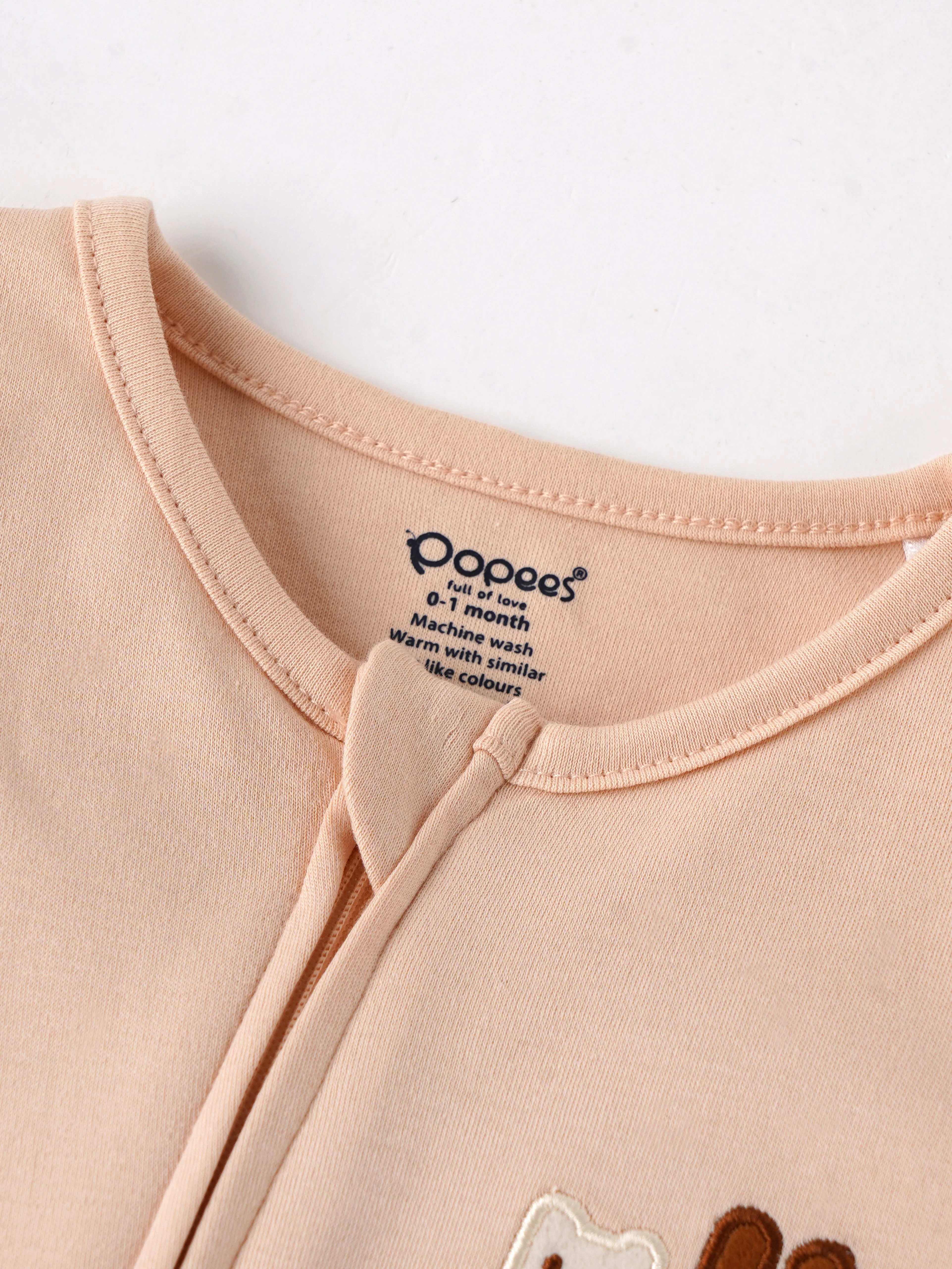Popees Baby Boys Full Sleeve Sleepsuit| Peach| Newborn To 9 Months - Image 4