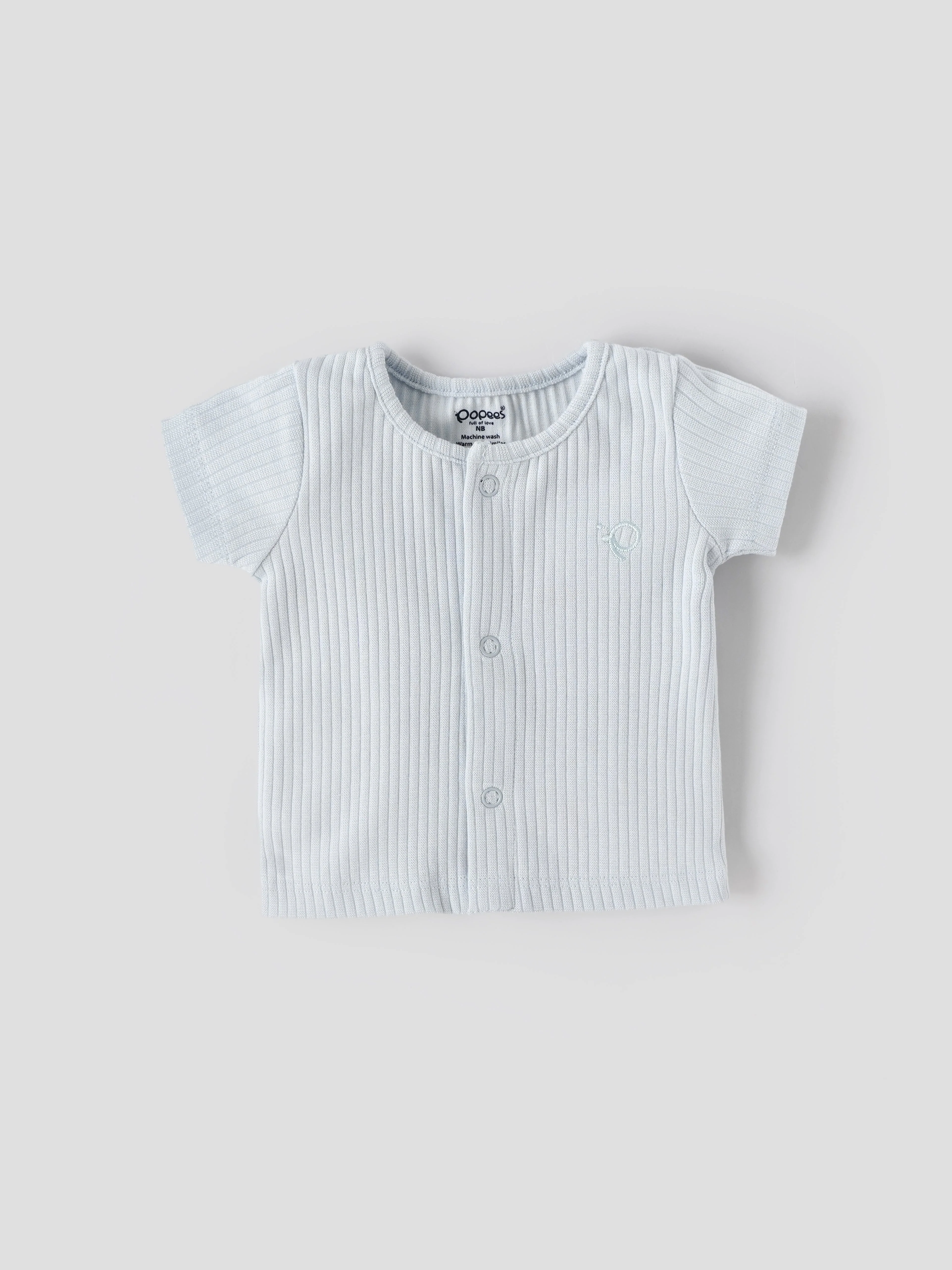 Popees Baby Boys Pack of 2 Printed & Solid T-Shirts| NB–6 Months| Soft Cotton Blend, Front Snap Closure - Image 2