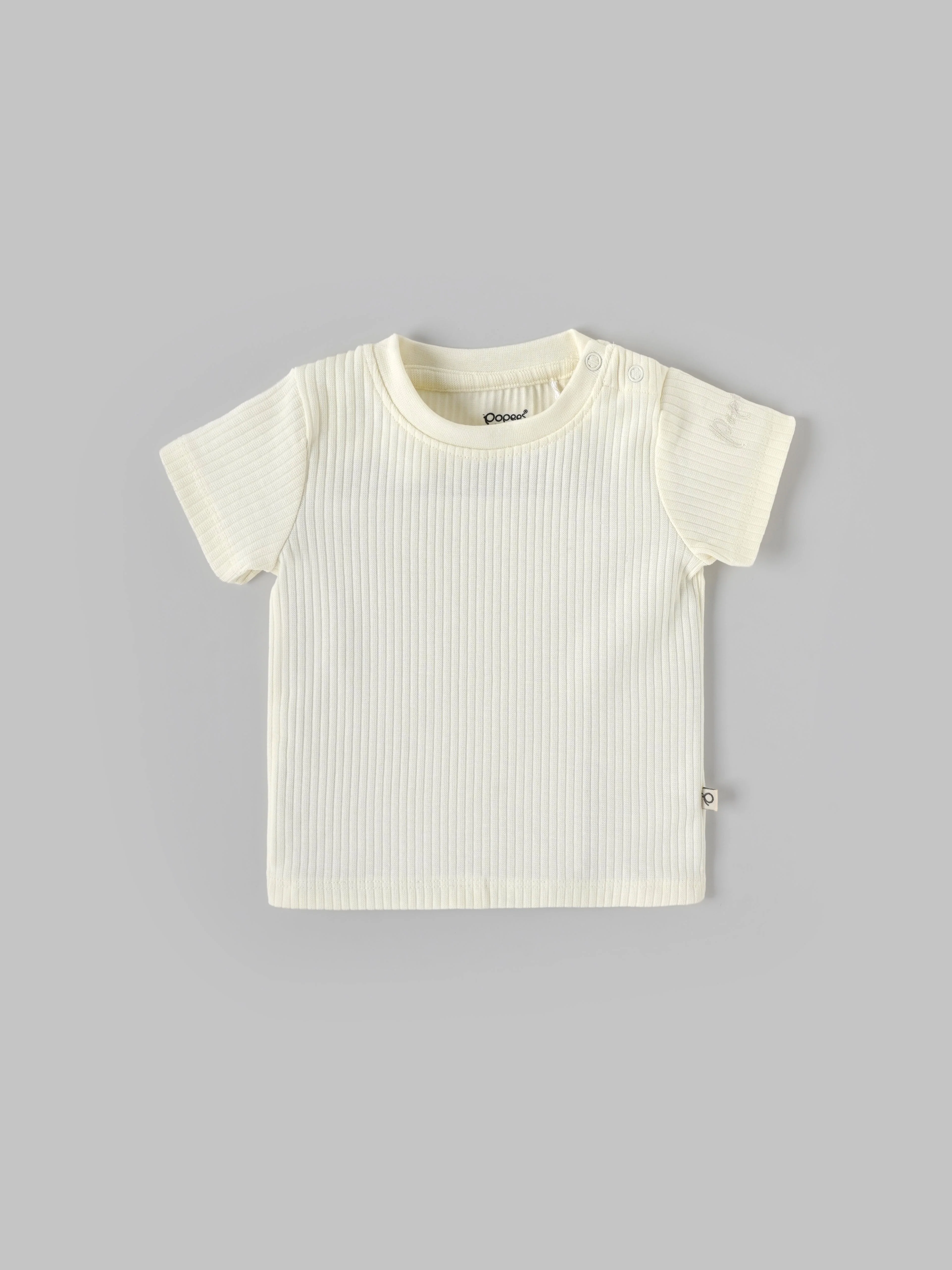 Popees Baby Boys Rib Knit Cotton T-Shirt with Snap Button| 3–36 Months