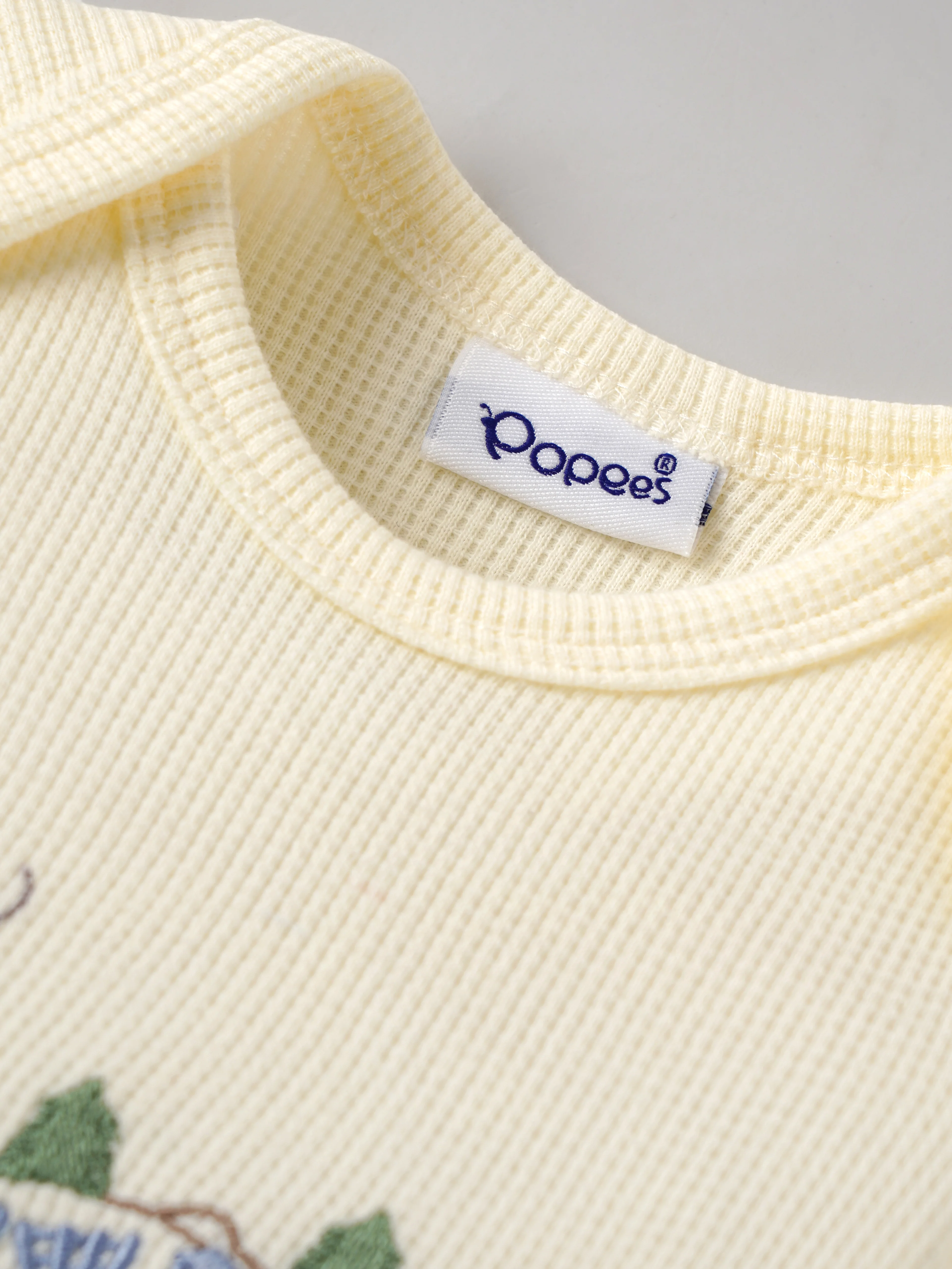 Popees Baby Boys Waffle Knit Romper | Soft Cotton Long Sleeve One-Piece with Train Embroidery |0–9 Months - Image 4