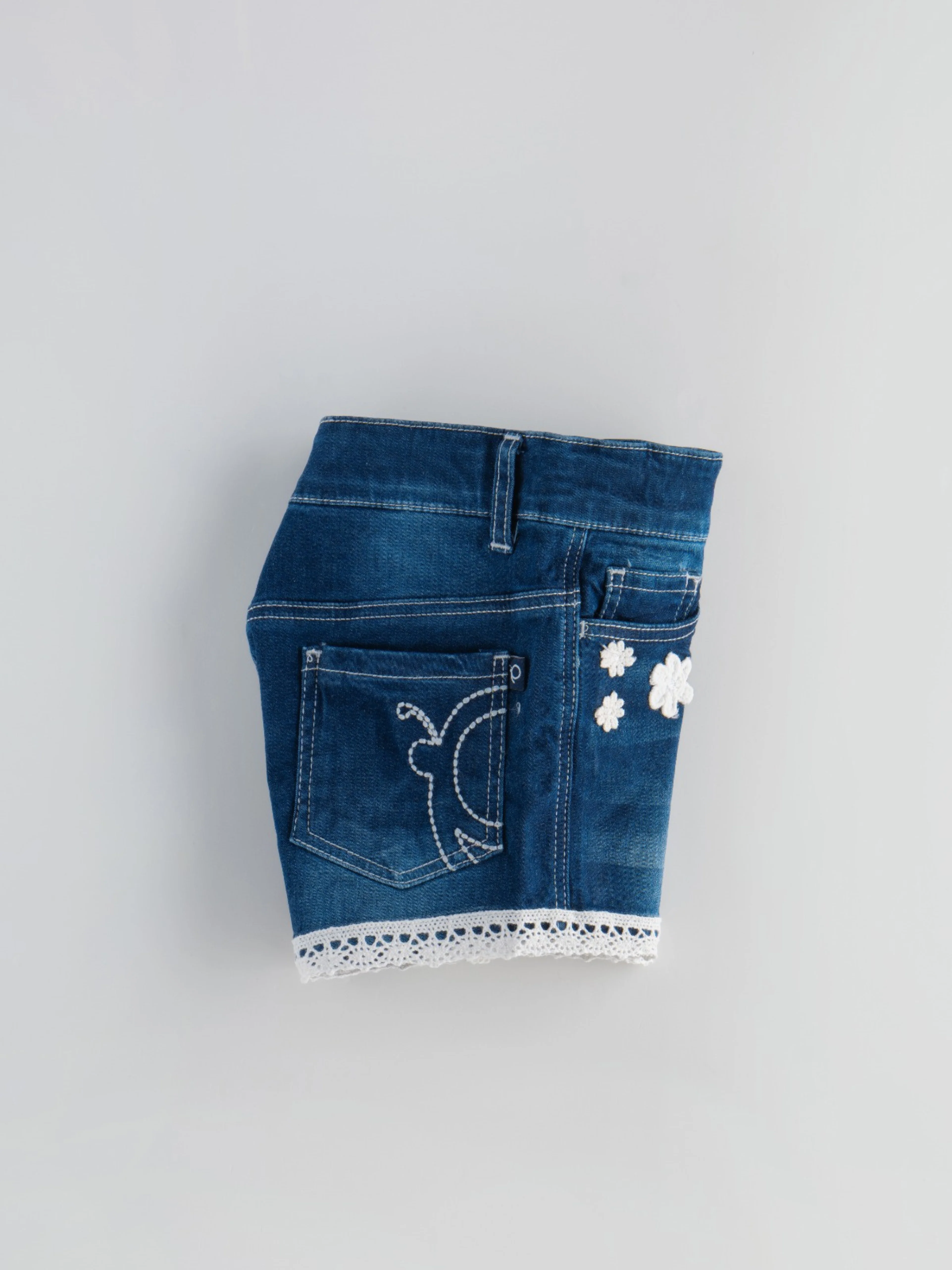 Popees Baby Girls Denim Shorts with Lace Hem| Blue| 1-7 Years - Image 3