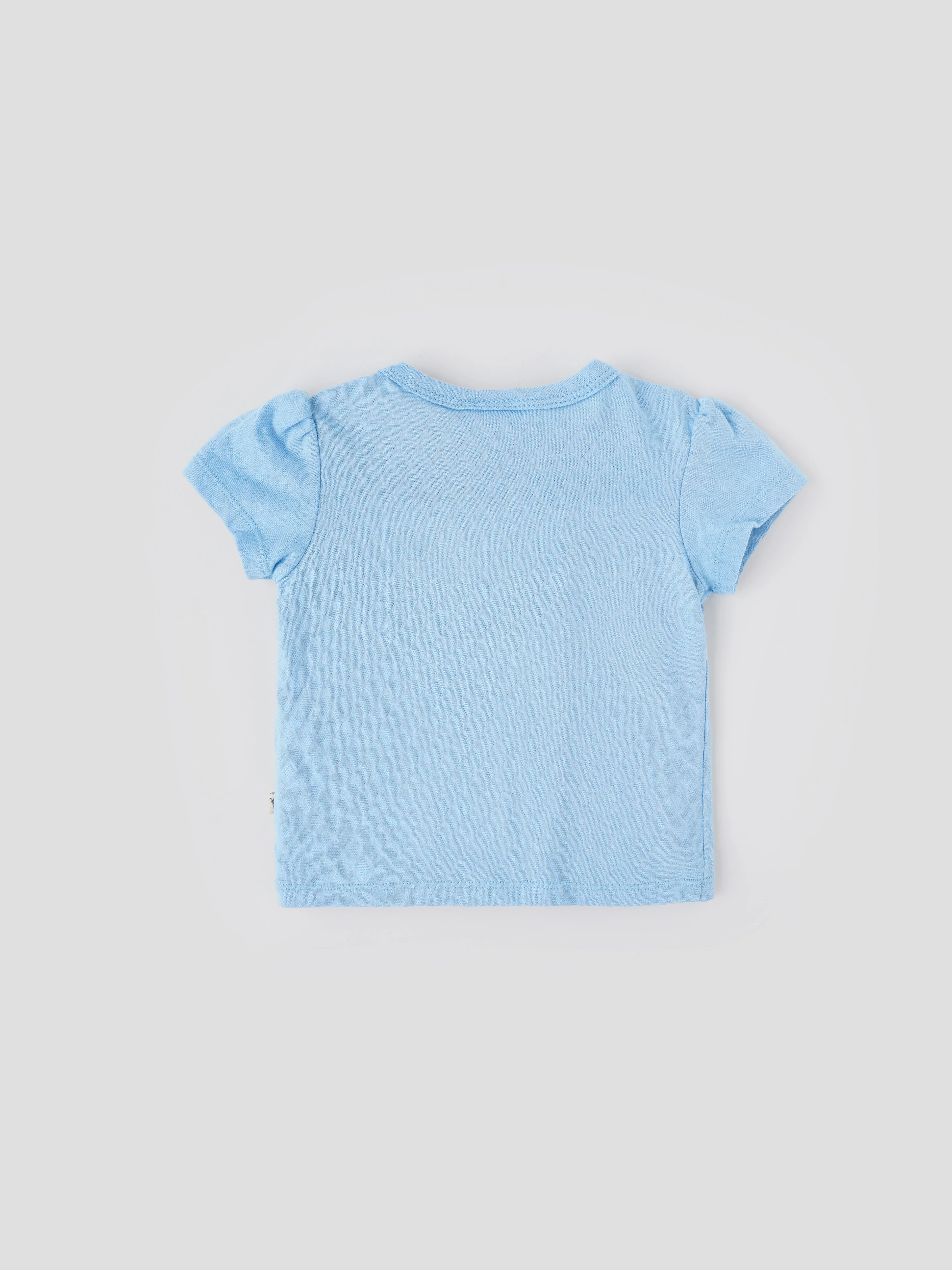 Popees Baby Girls Short Puff Sleeves Cotton Top| Blue| 3-36 Months - Image 2