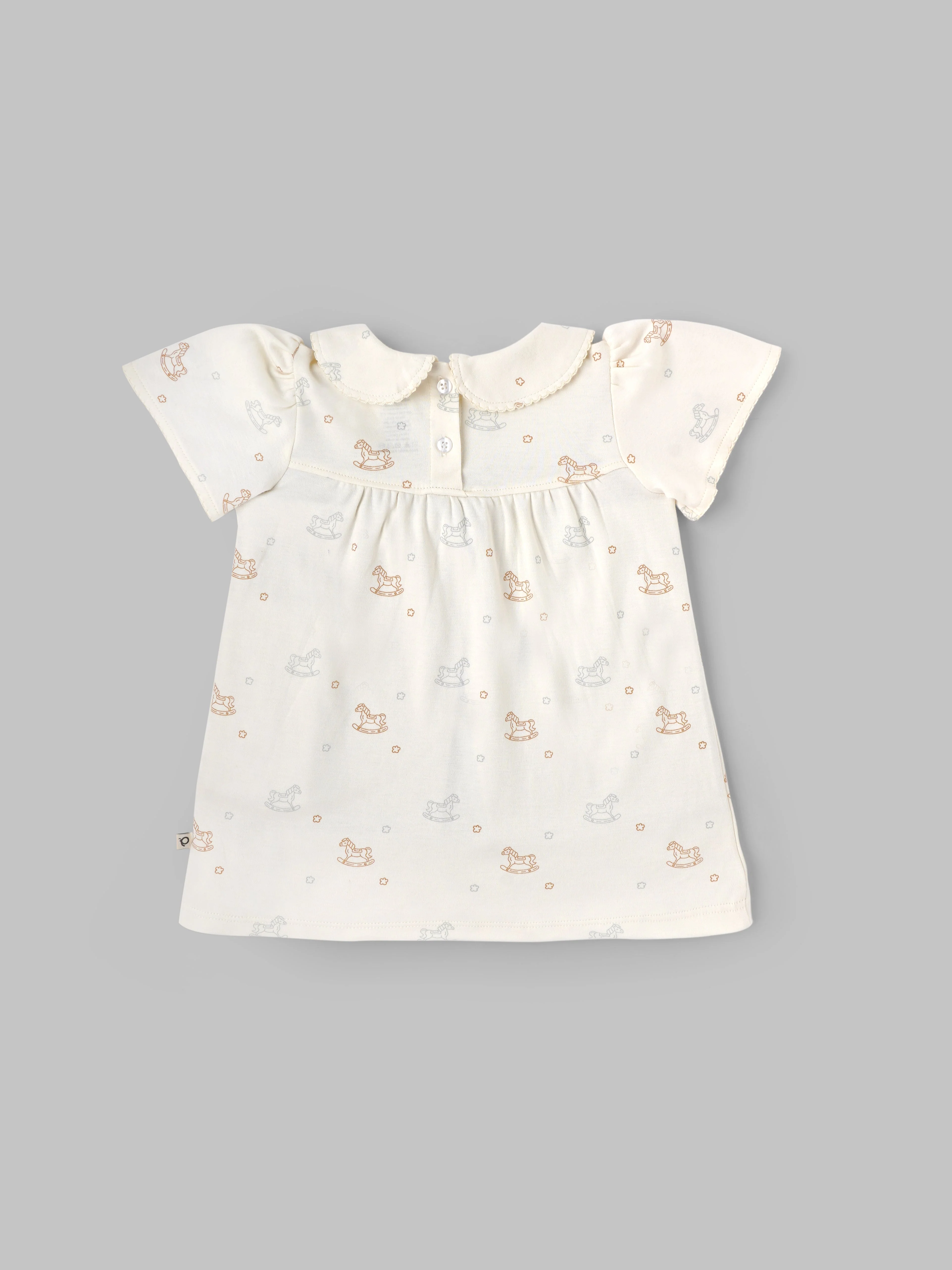 Popees Baby Girls Short Sleeve Cotton Dress| Off White| 3-24 Months - Image 2
