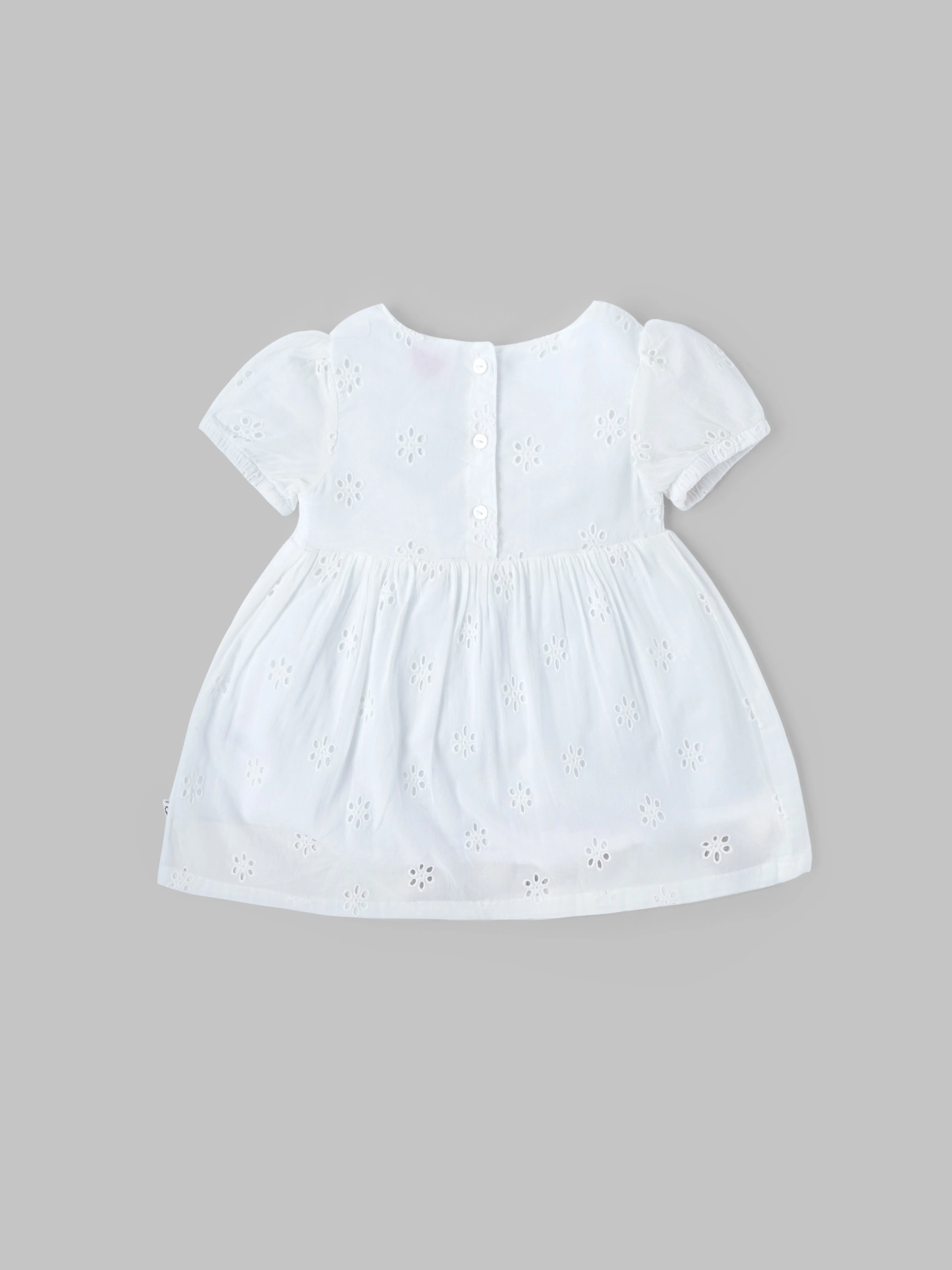 Popees Baby Girls Short Sleeve Cotton Dress with Bow| White| 3-36 Months - Image 2