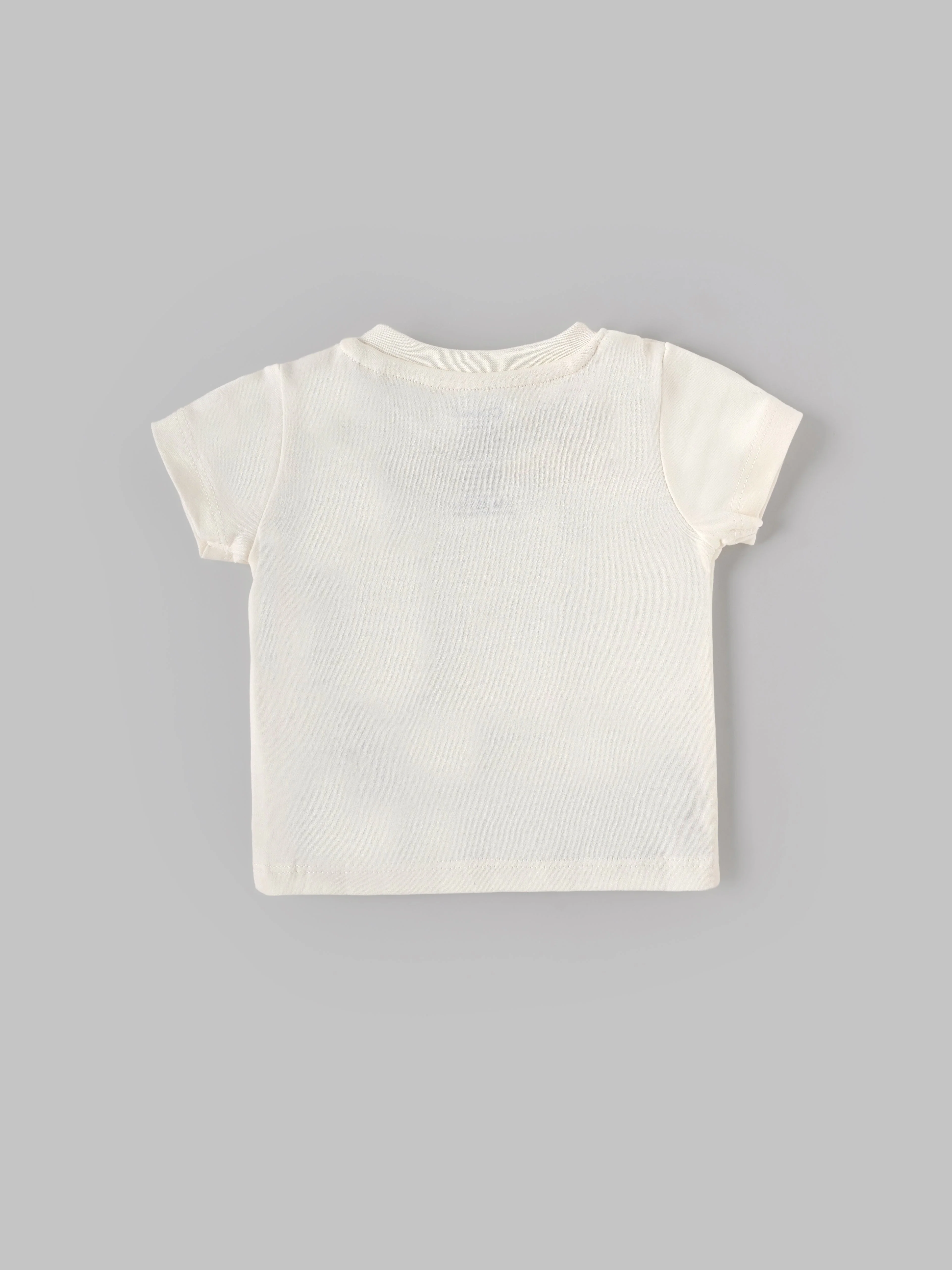 Popees Baby Unisex Cotton Half Sleeve T-Shirt| Off White| Newborn To 9 Months - Image 2