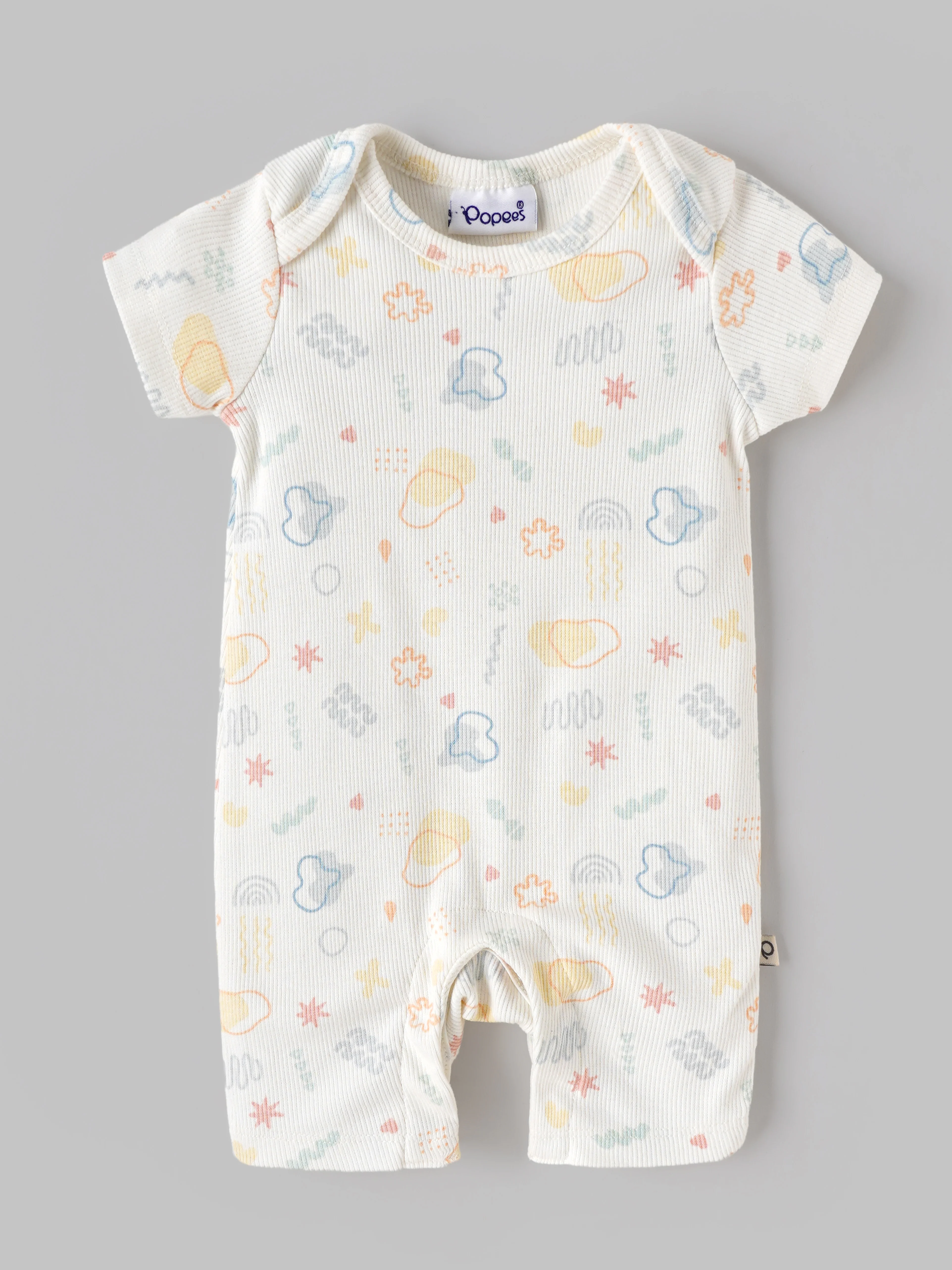 Popees Baby Unisex Printed Ribbed Cotton Romper | Snow White Abstract Print | Tiny Baby - 6 Months
