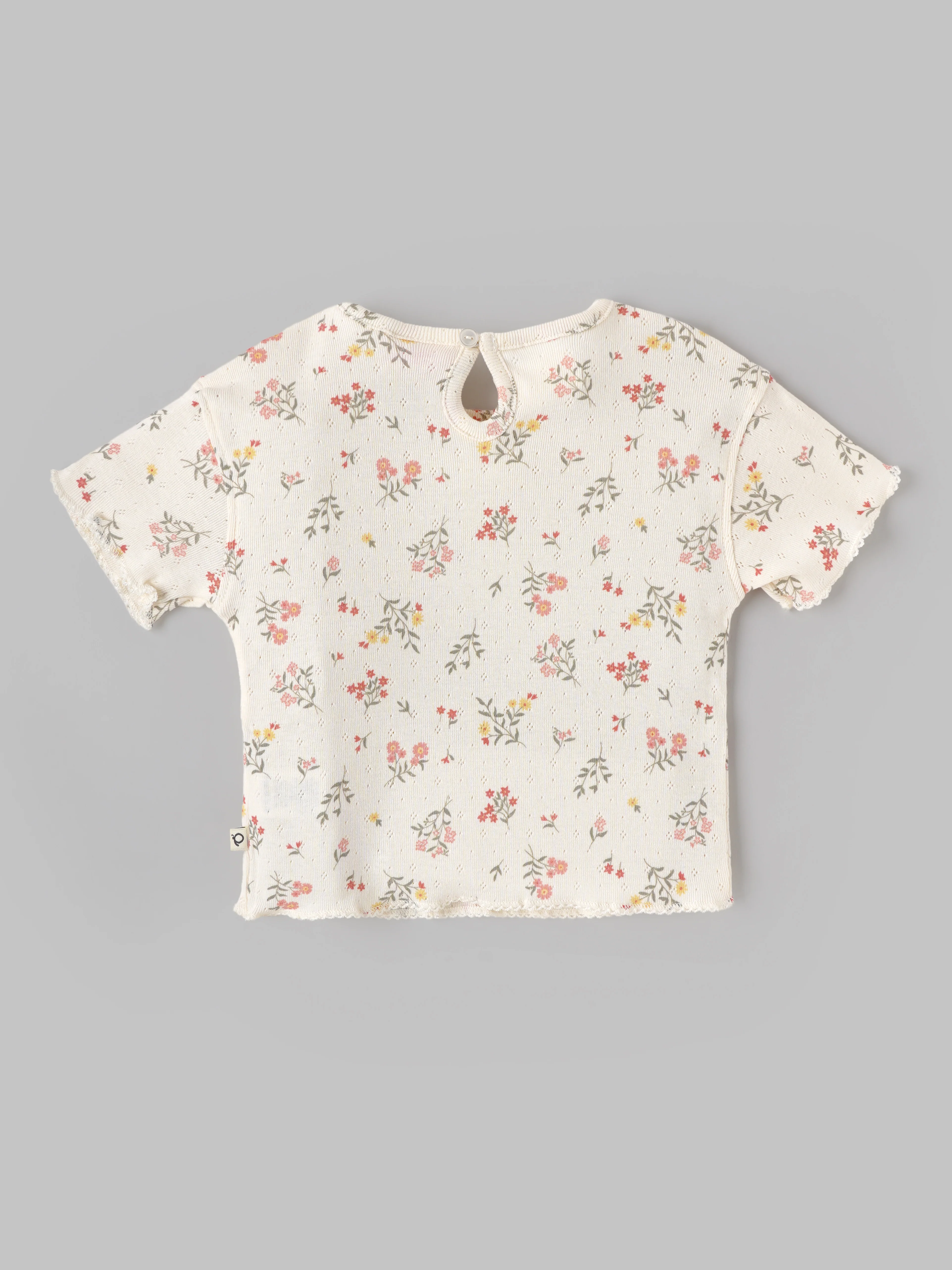 Popees Baby Girls Floral Printed Cotton Top | Cream | Short Sleeve Round Neck Casual Wear Top | 9 Months–4 Years - Image 2