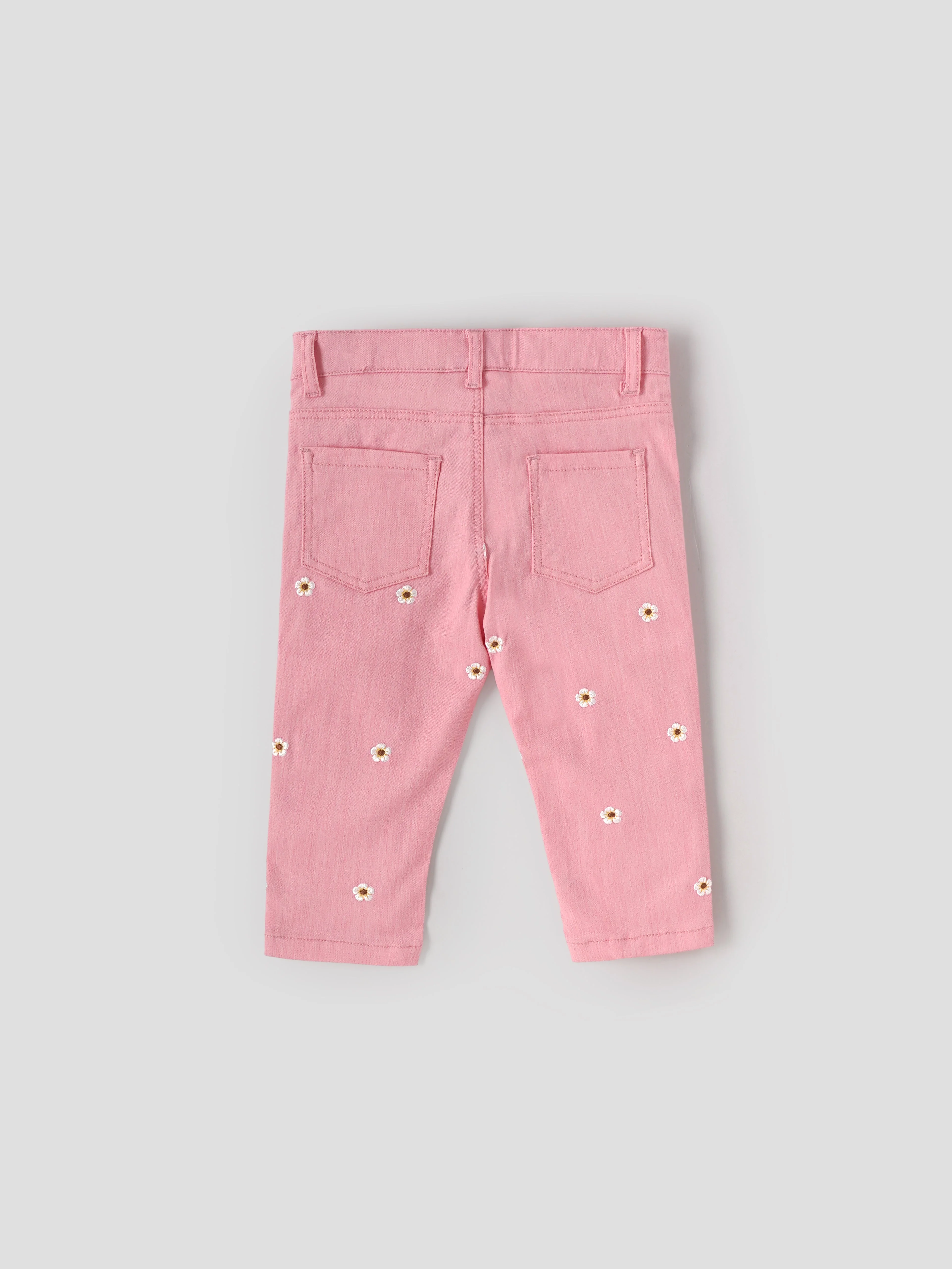 Popees Girls Floral Printed Pink Denim Pants with Button Closure| 1–8 Years - Image 3