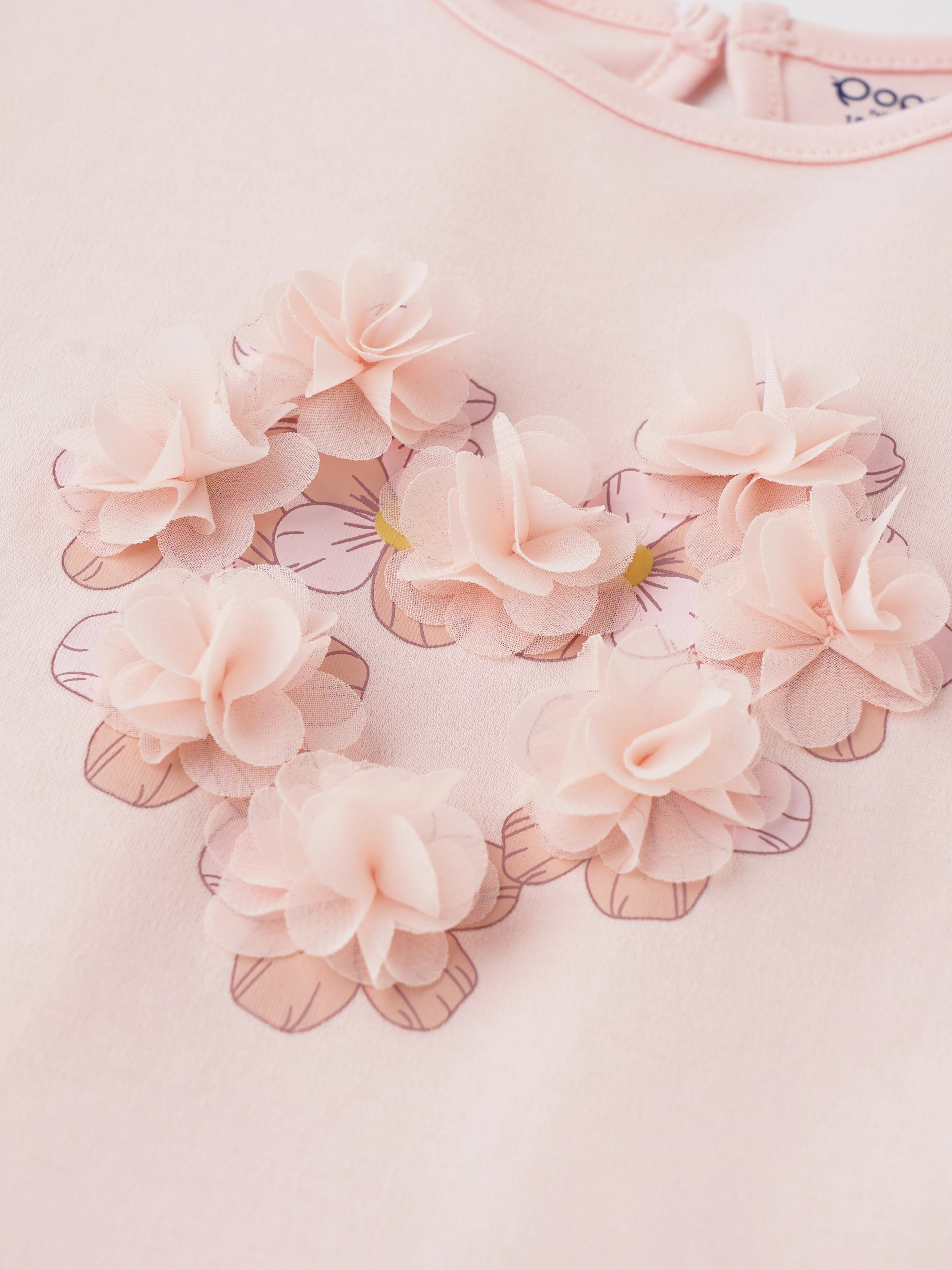 Popees Soft Pink Floral Applique Design T-Shirt Cute & Adorable Heart Design(3–36 Months) for Baby Girls - Image 3