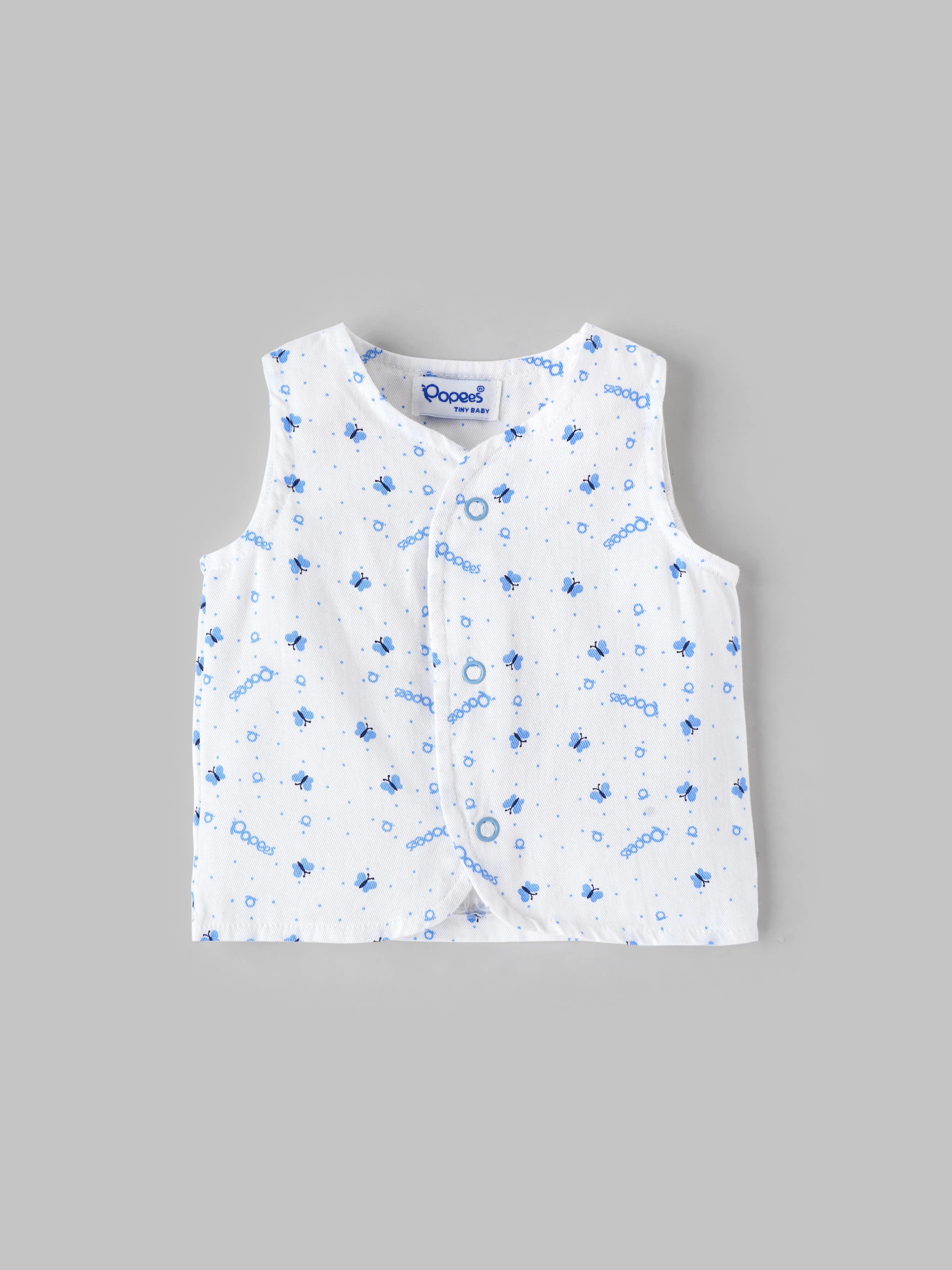 Popees Printed Front Open Sleeveless Jhabla (0–6 Months) for Babies