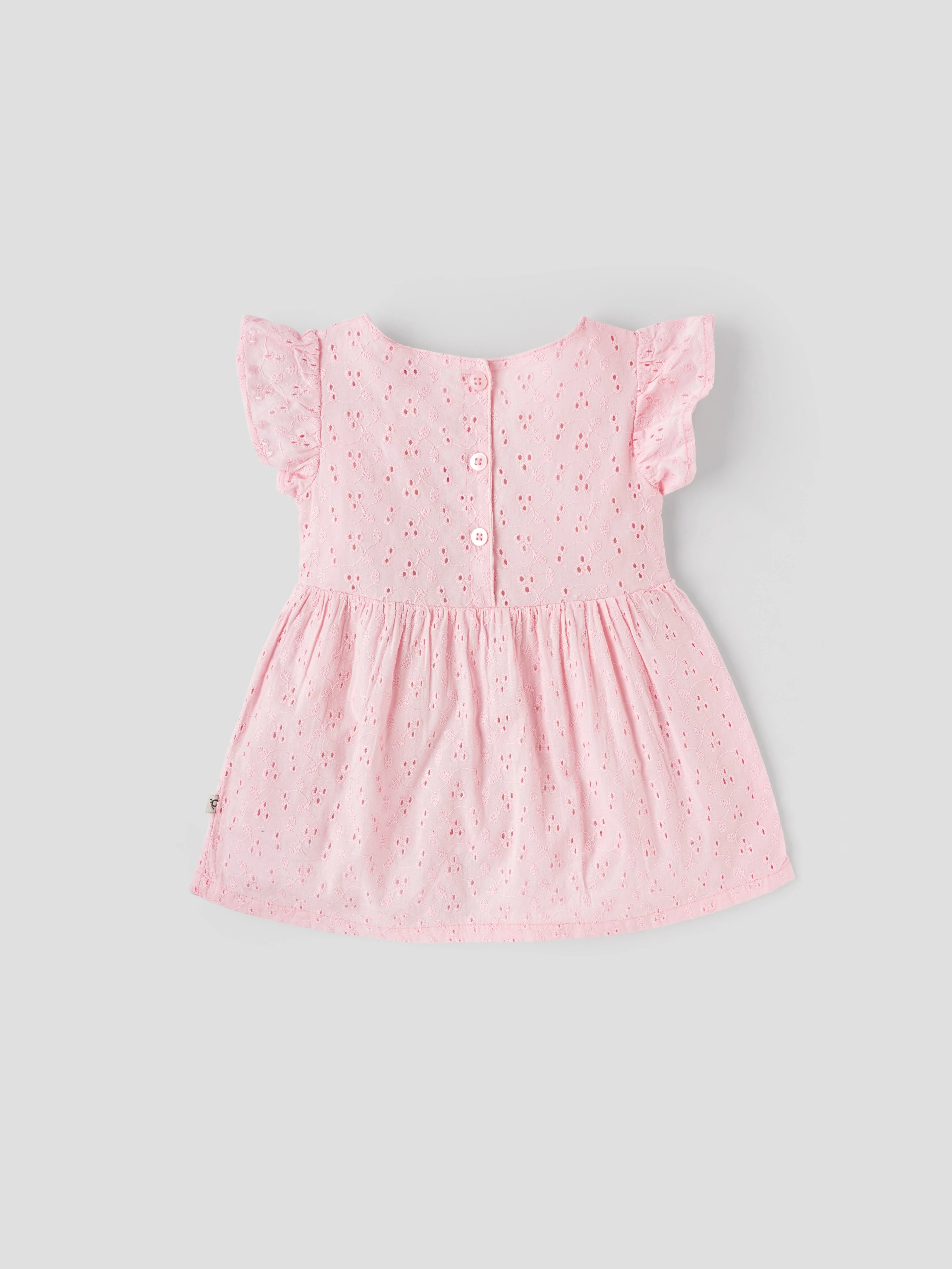 Popees Soft & Breathable Elegant Eyelet Summer Frock with Ruffle Sleeves (3-36 Months)for Baby Girls - Image 2