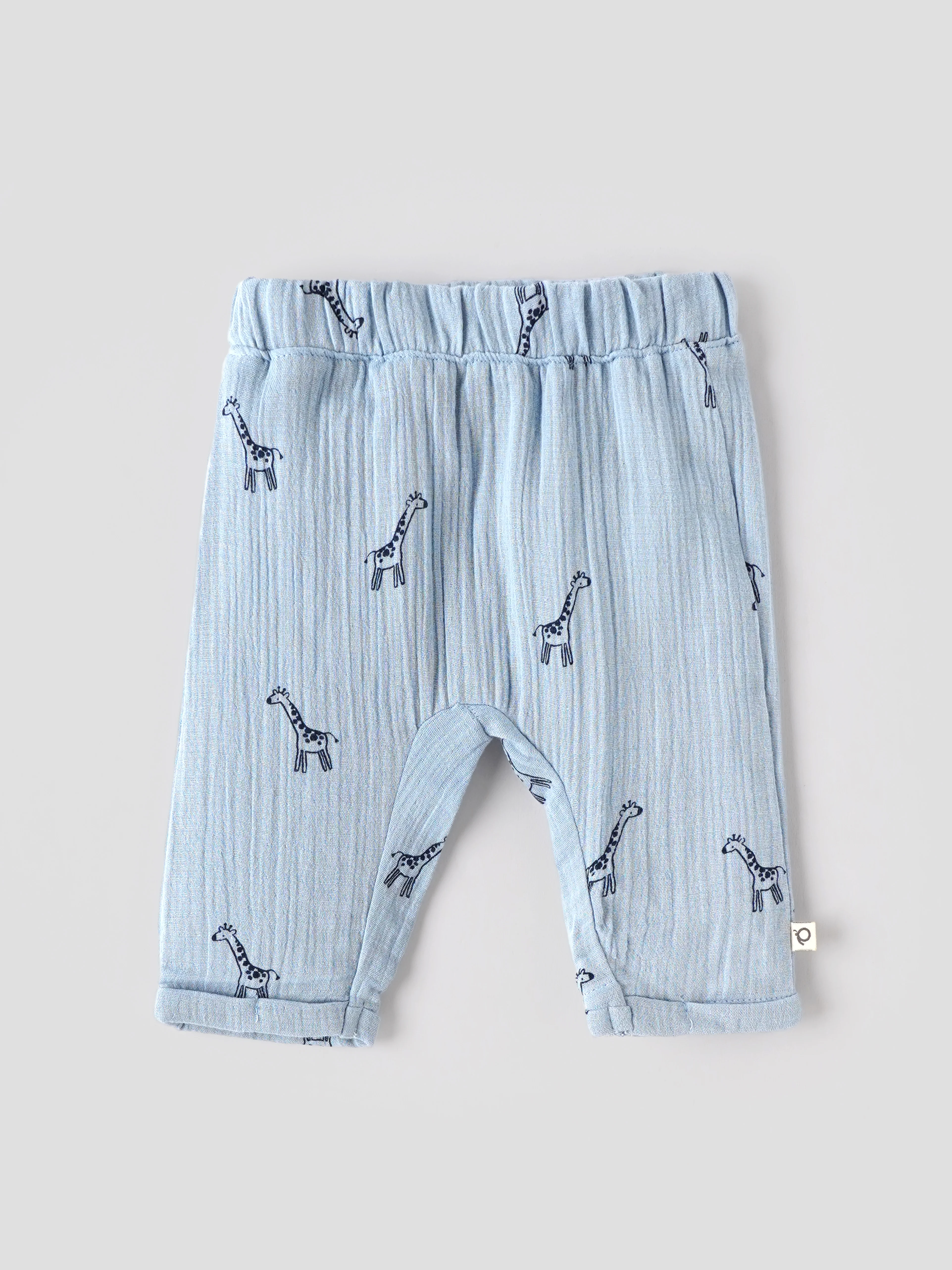 Popees Unisex Giraffe Print 3-Piece Clothing Set | Soft Muslin Cotton Wrap Top, Pants & Bonnet | Blue | NB-9 Months - Image 3