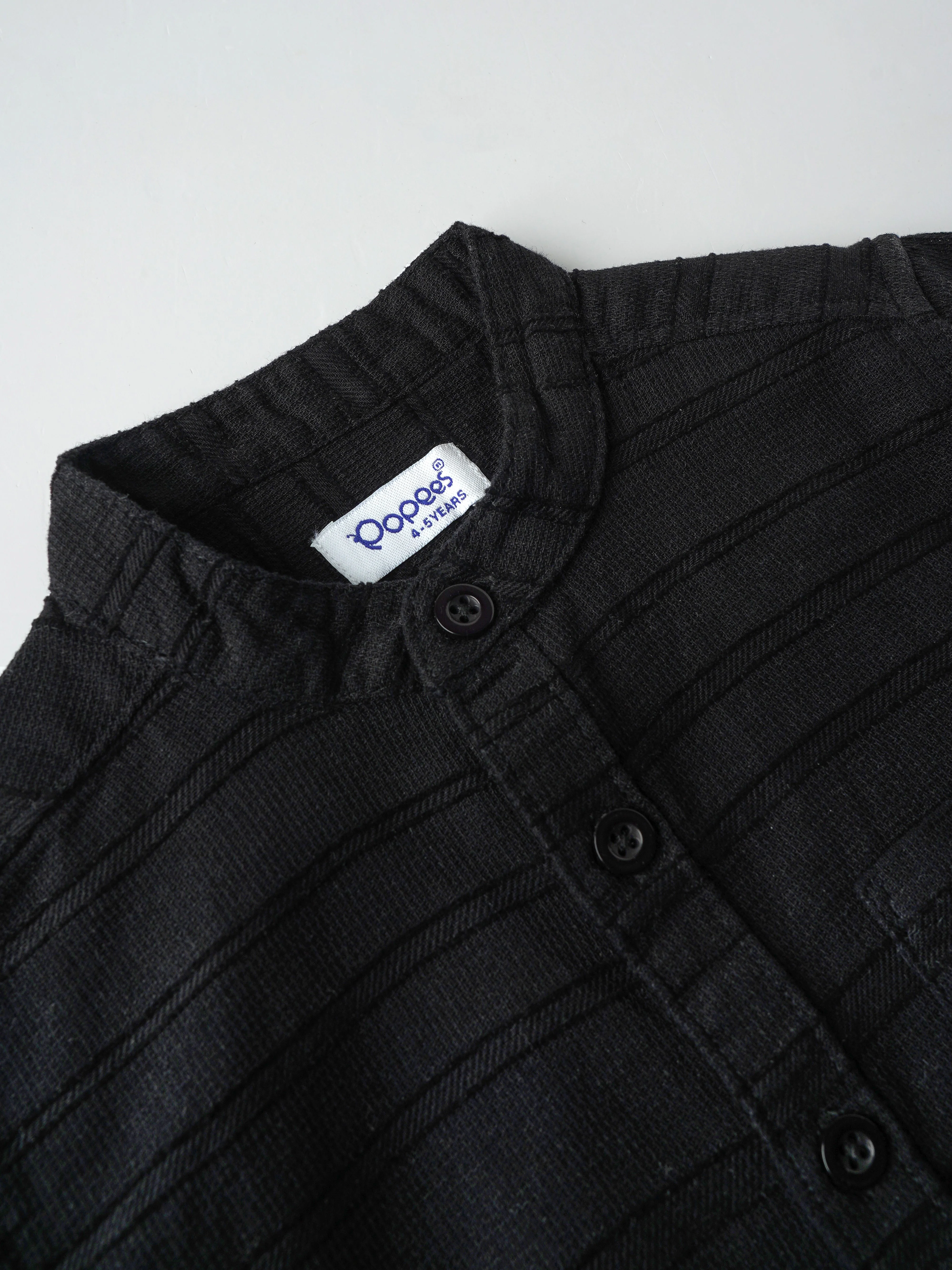 Popees Textured Black Full Sleeve Shirt With Mandarin Collar (1–6 Years) for Boys - Image 3