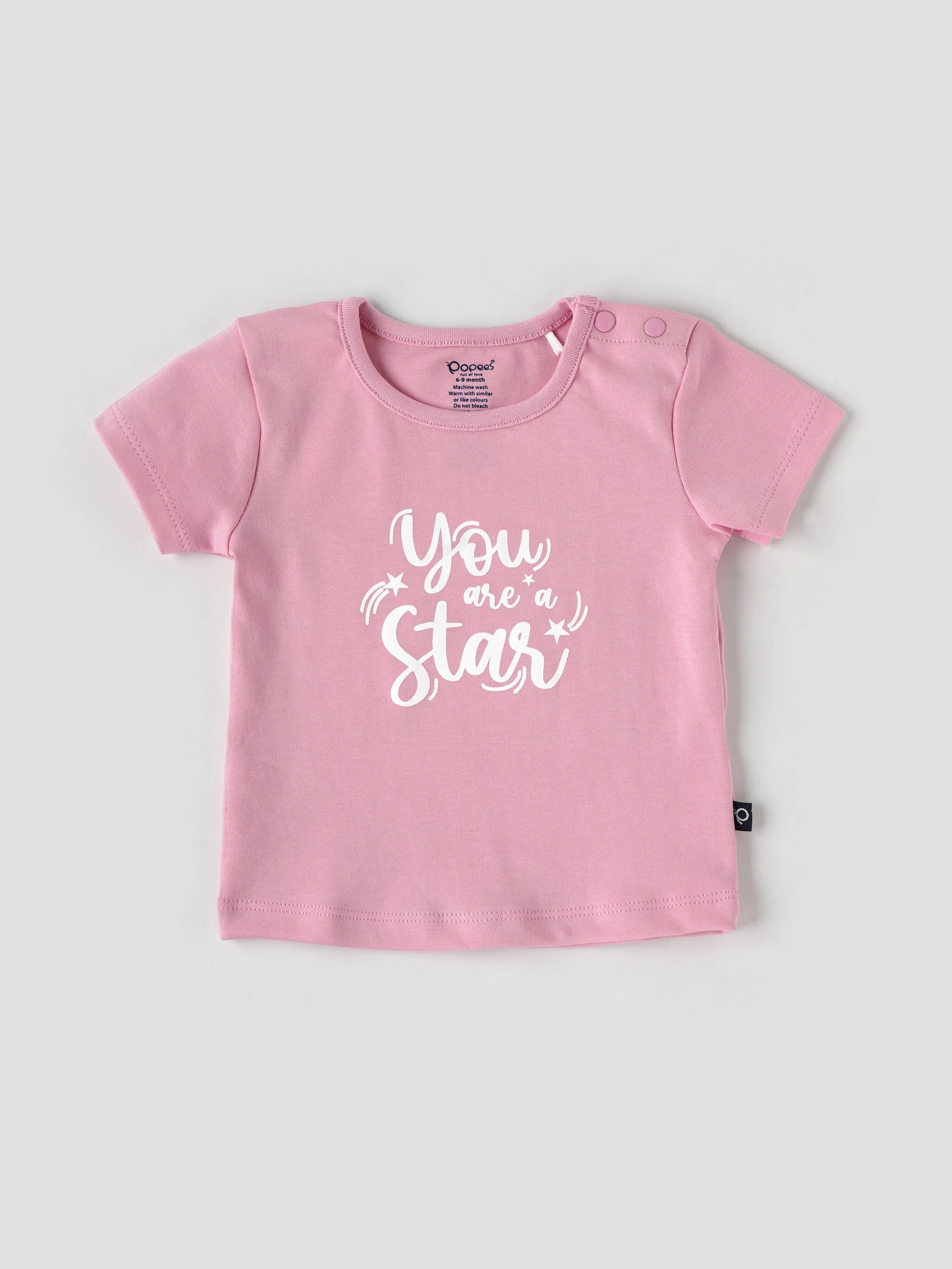 Popees Half Sleeve Shoulder Open (3–36 Months) Chest Printed Top for Baby Girls
